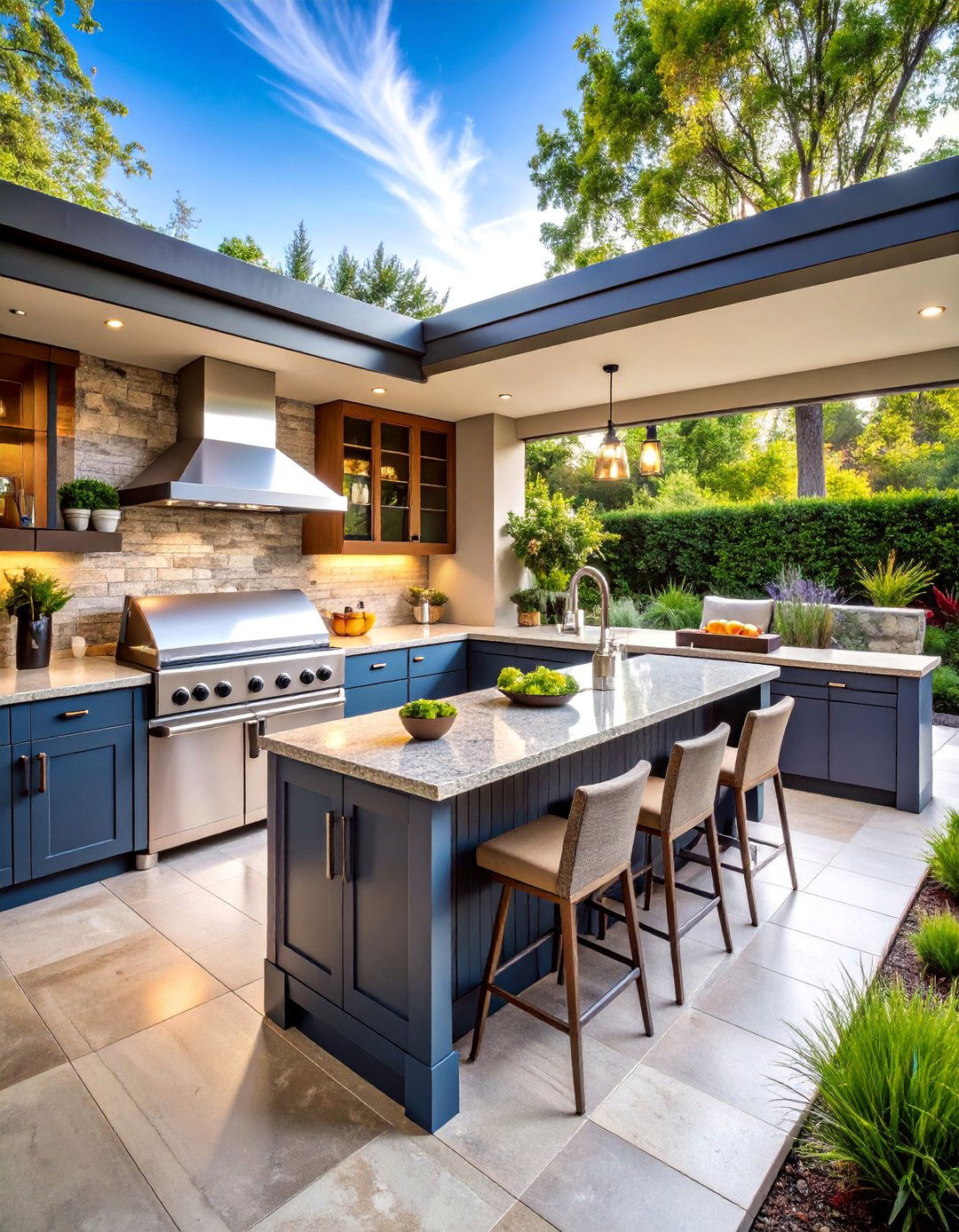 Outdoor Kitchen with Granite Countertops - 25 Hardscape Ideas