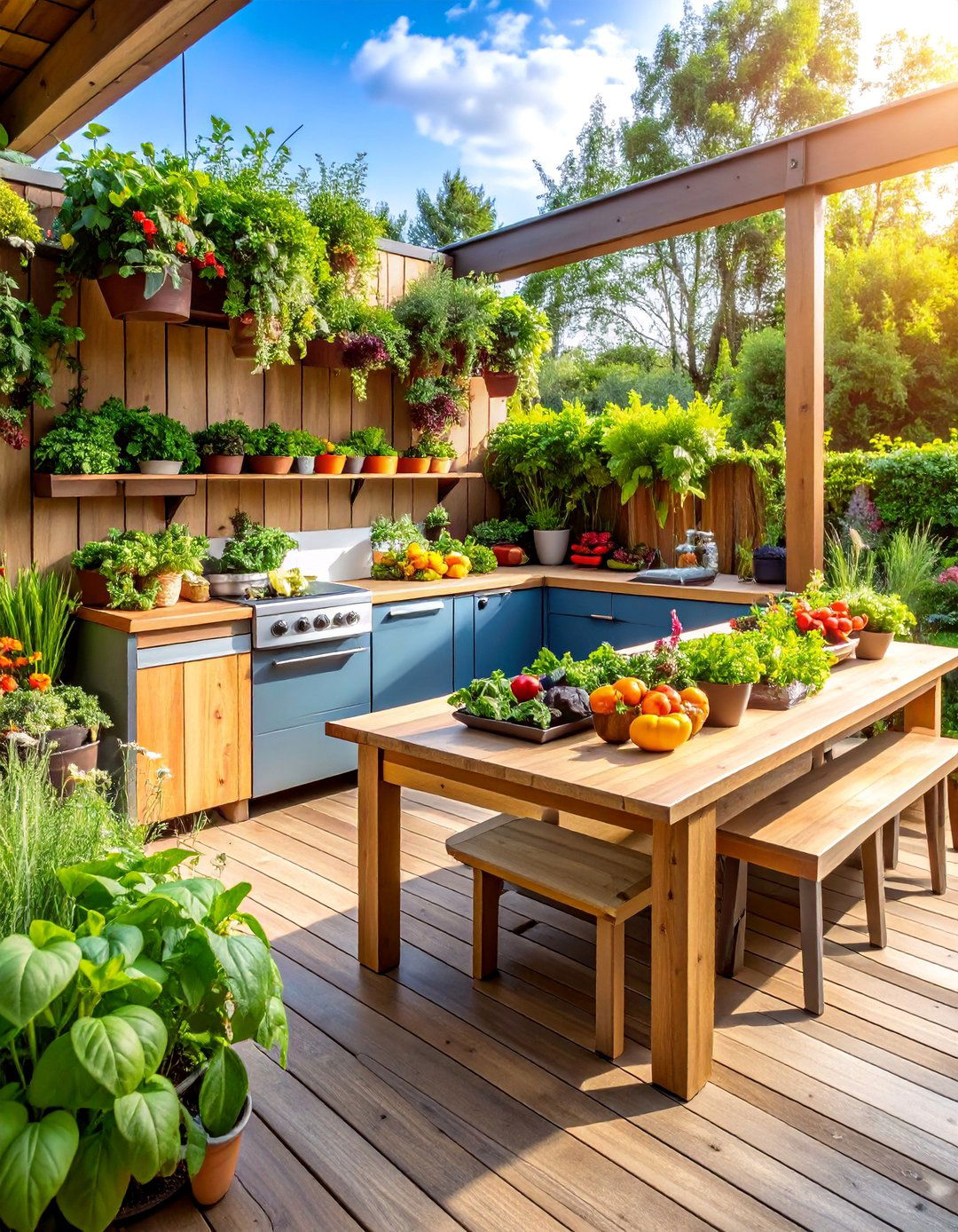 Outdoor Kitchen with Herb Garden and Farm to Table Features - 25 Outdoor Kitchen Designs