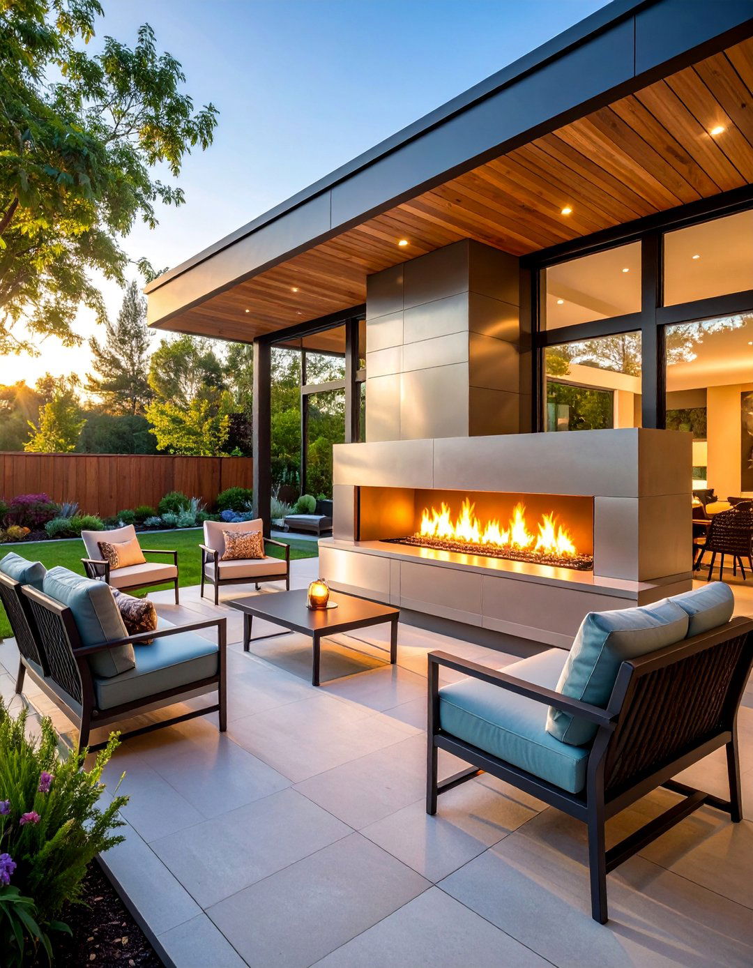 Outdoor Linear Fireplace with Weather Resistant Construction - 25 linear fireplace ideas