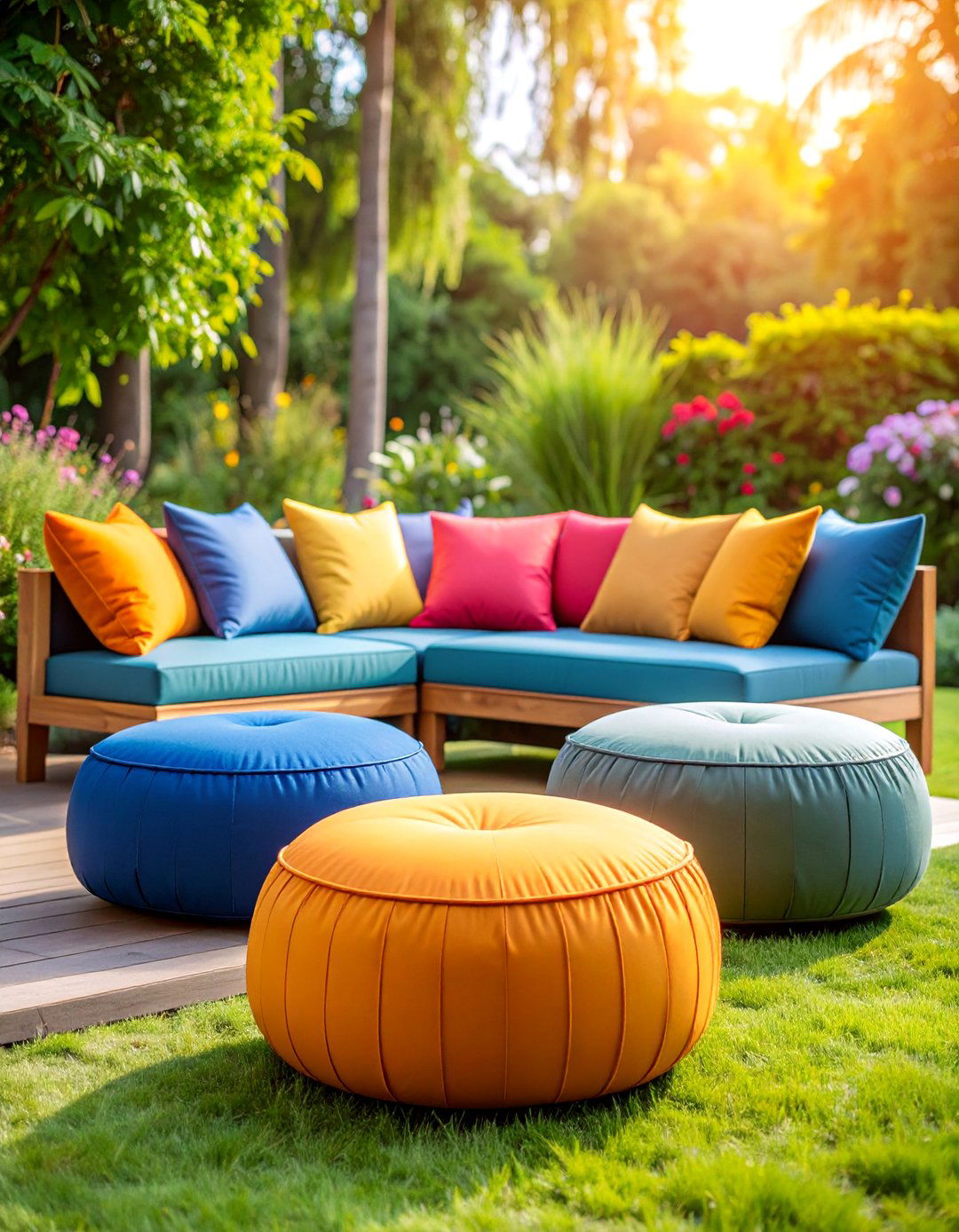 Outdoor Ottoman Set with Reversible Cushions - 25 Patio Furniture Ideas