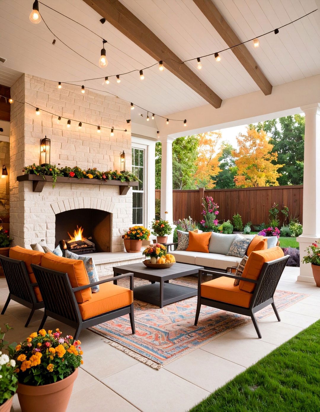 Outdoor Patio White Brick Fireplace with Entertaining Area - 25 White Brick Fireplace Ideas