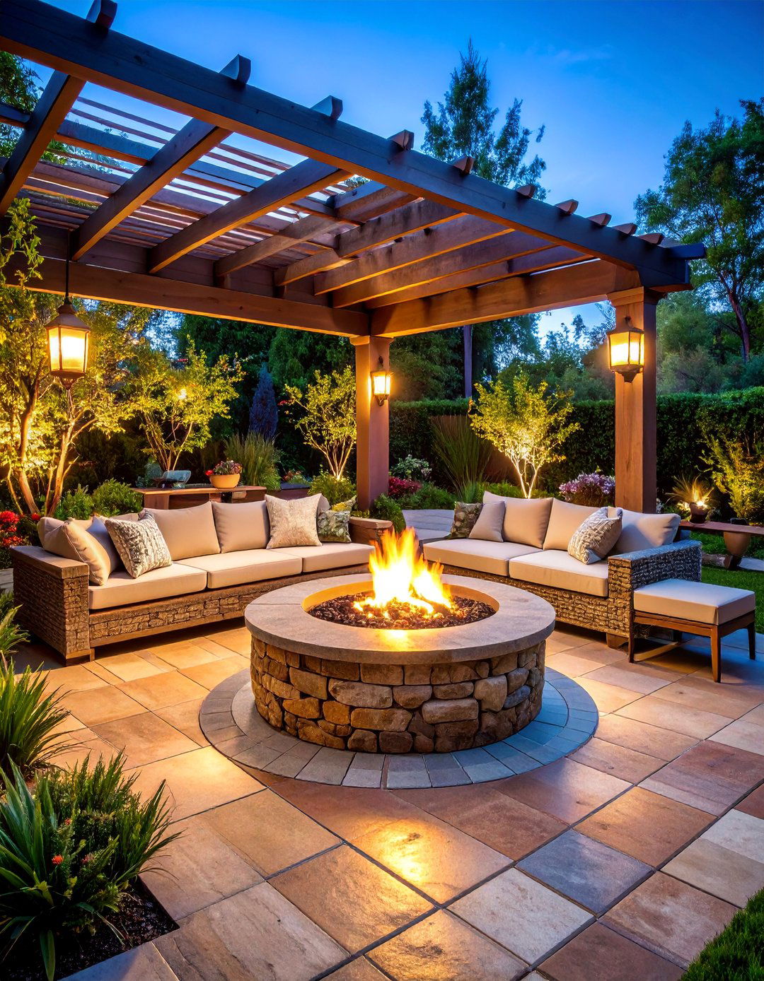 Outdoor Patio with Spanish Modern Fire Feature - 25 Spanish Modern Interior Design Ideas