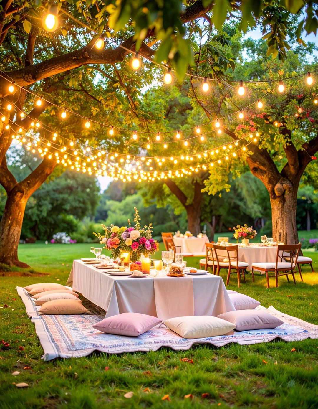 Outdoor Picnic Rehearsal Dinner in Garden Setting
