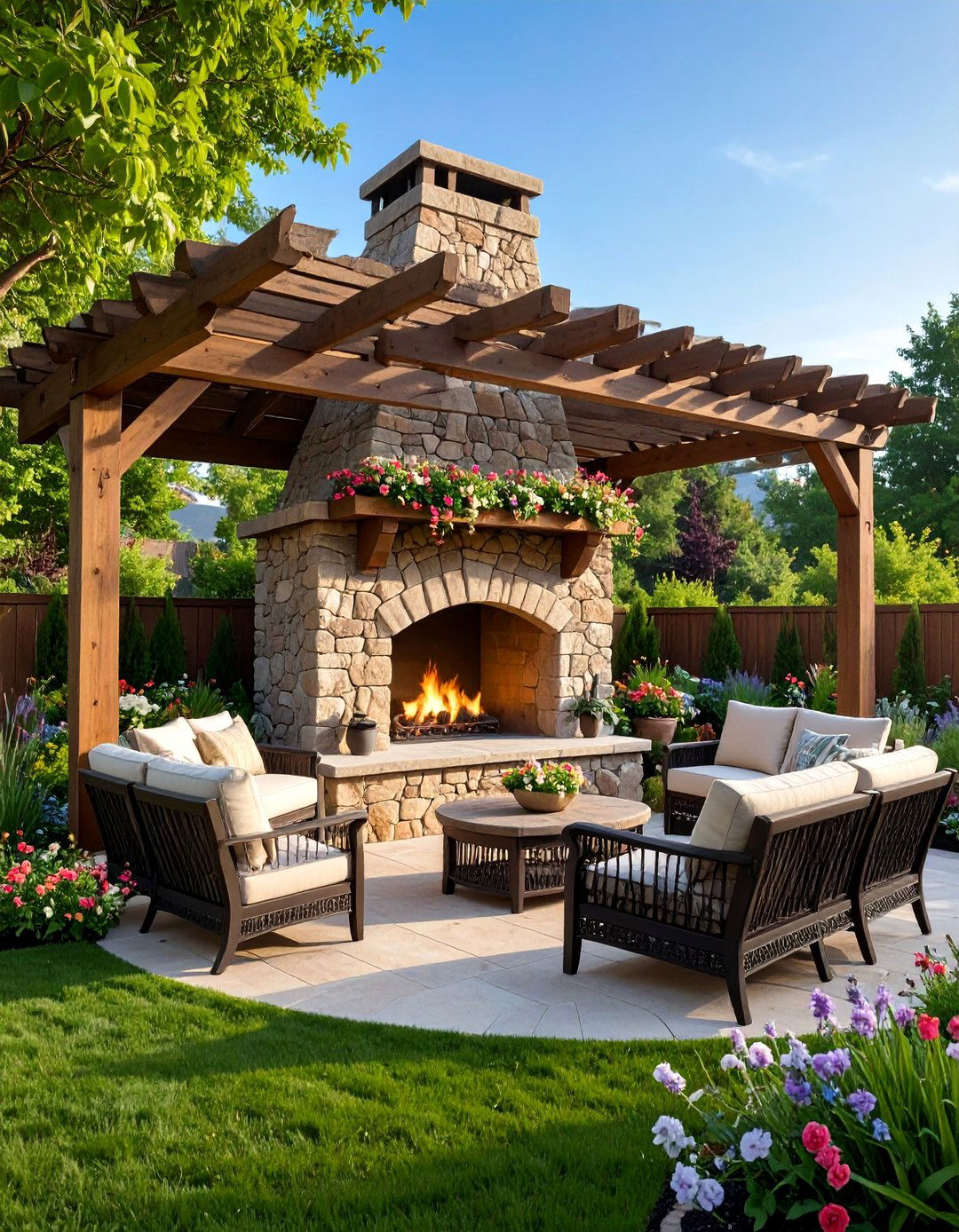Outdoor Rustic Fireplace with Patio Design - 25 Rustic Fireplaces