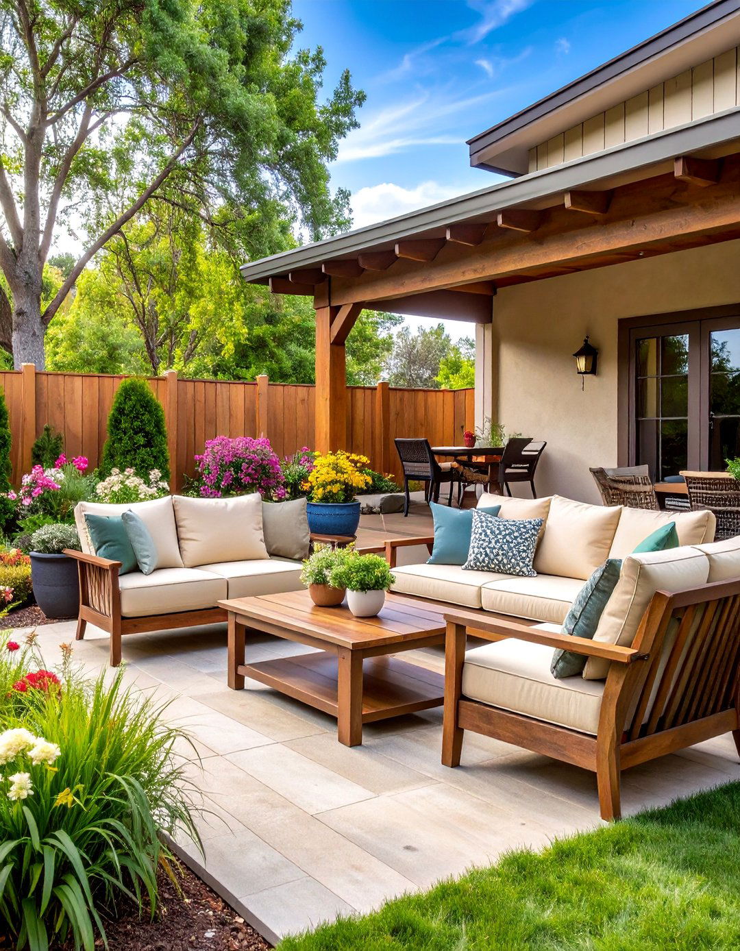 Outdoor Seating Area with Privacy Screening - 25 Curb Appeal Inspiration for Ranch Homes