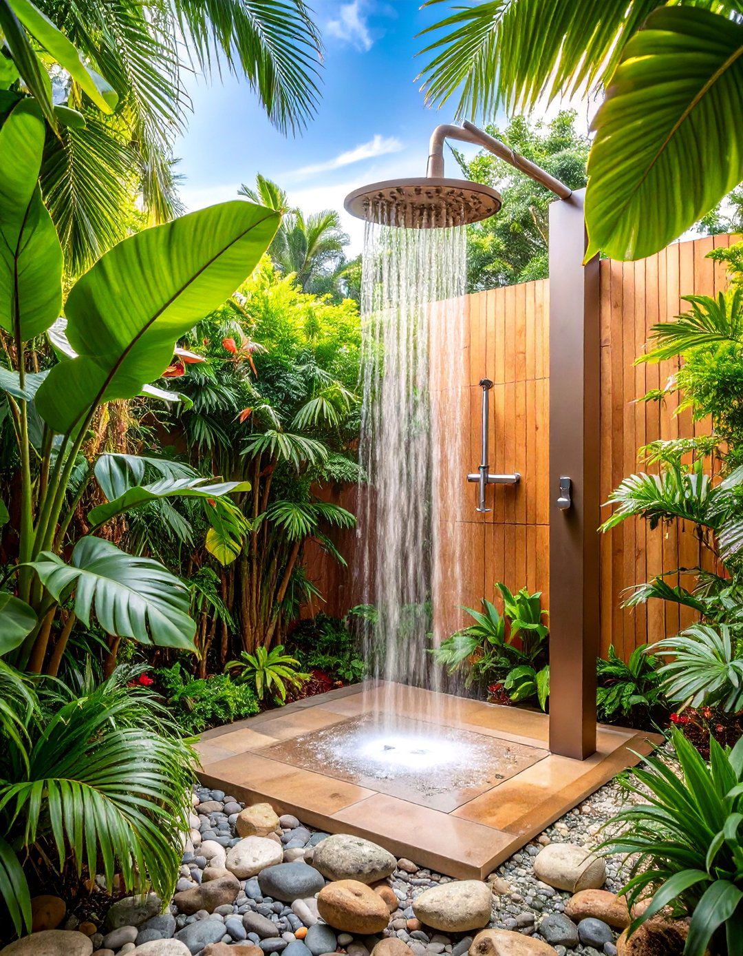 Outdoor Tropical Shower Oasis - 25 Luxury Shower Ideas