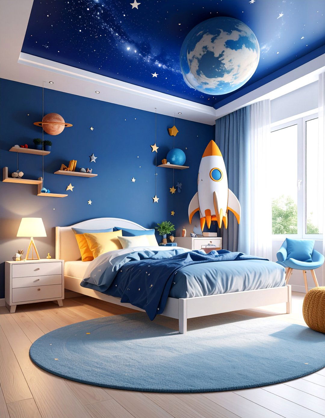 Outer Space Explorer Room with Rocket Ship Features - 25 Toddler Room Ideas
