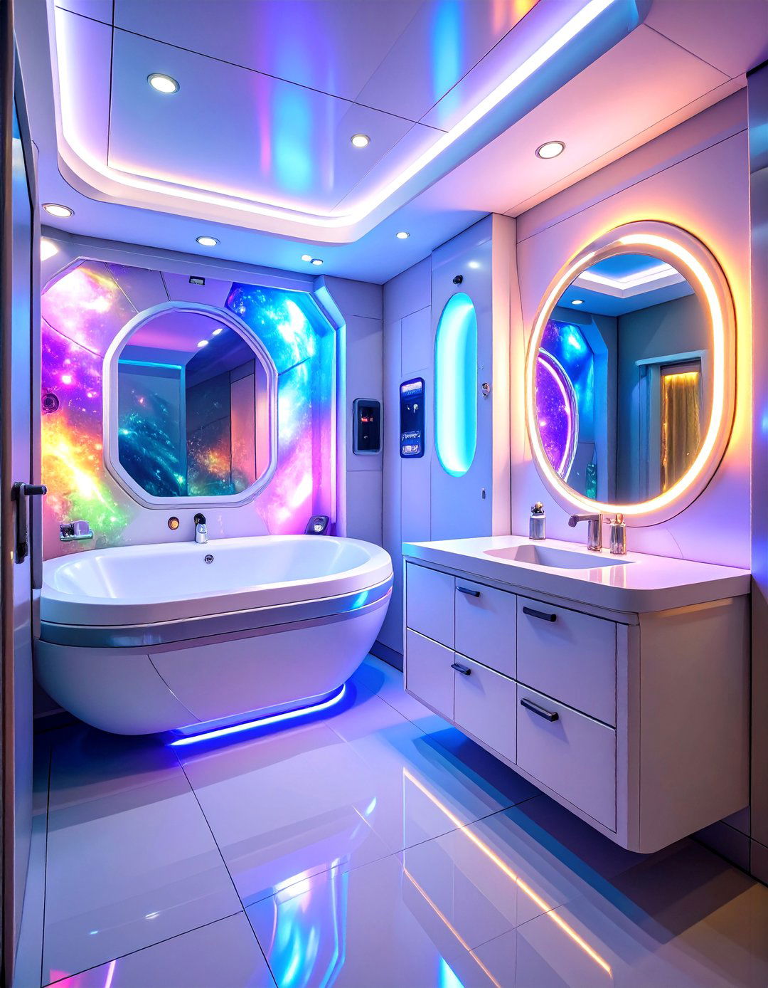 Outer Space Station Kids Bathroom with Metallic Futuristic Design - 25 Kids Bathroom Ideas