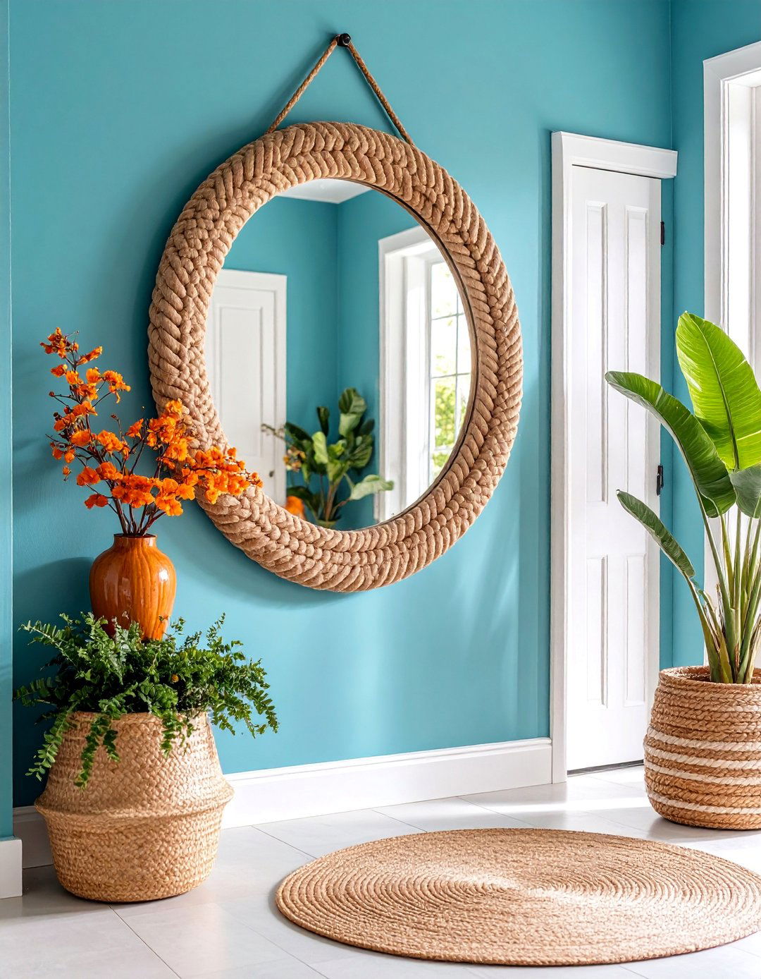 Oval Mirror with Rope Wrapped Frame - 25 hallway mirror ideas