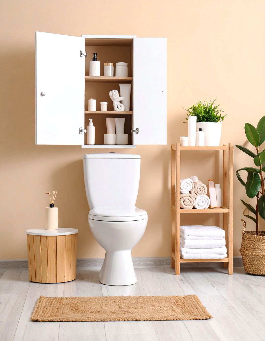 Over Toilet Cabinet with Adjustable Interior Shelving - 25 Bathroom Wall Storage Ideas