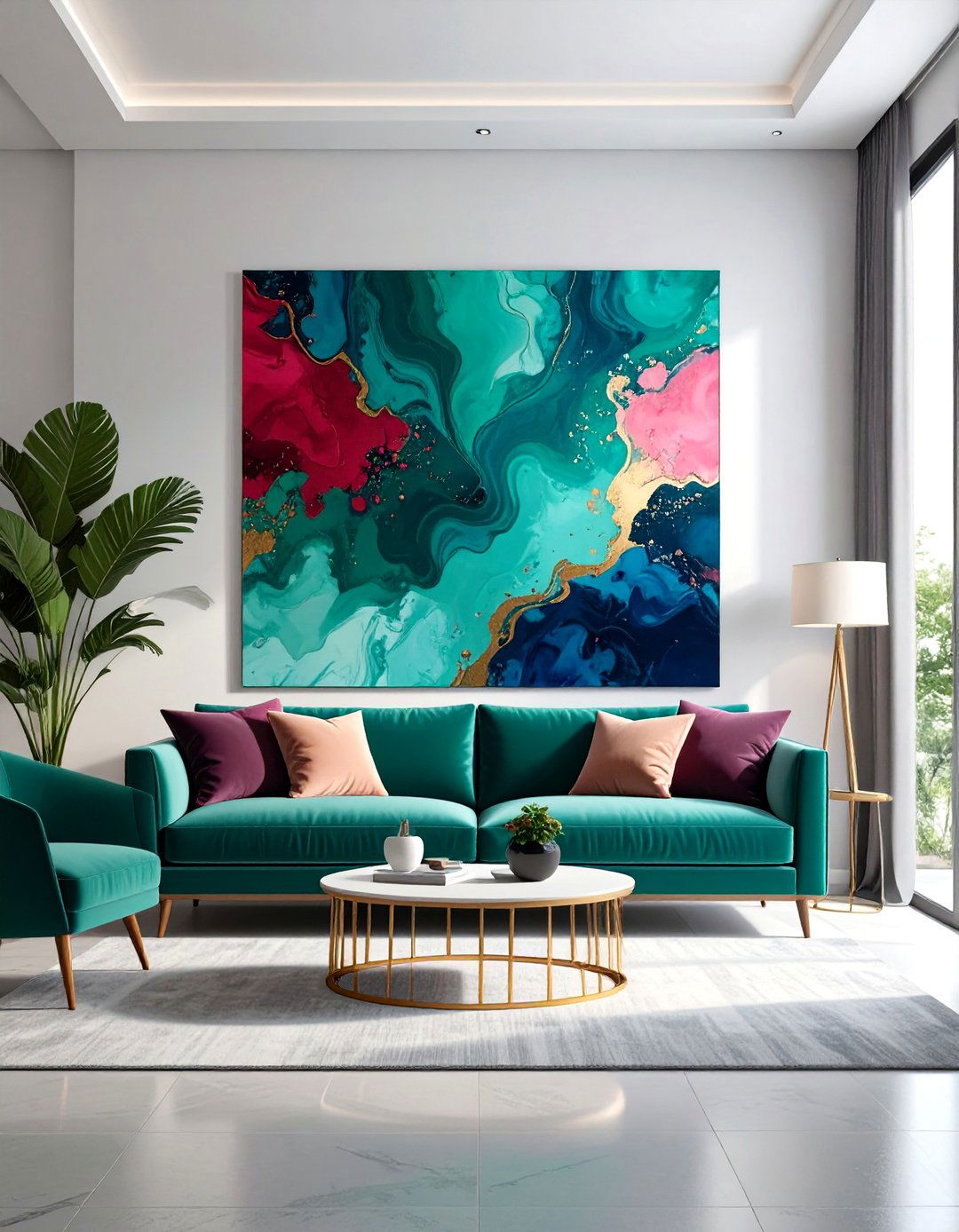 Oversized Abstract Canvas with Bold Jewel Tones - 25 Large Wall Art Ideas