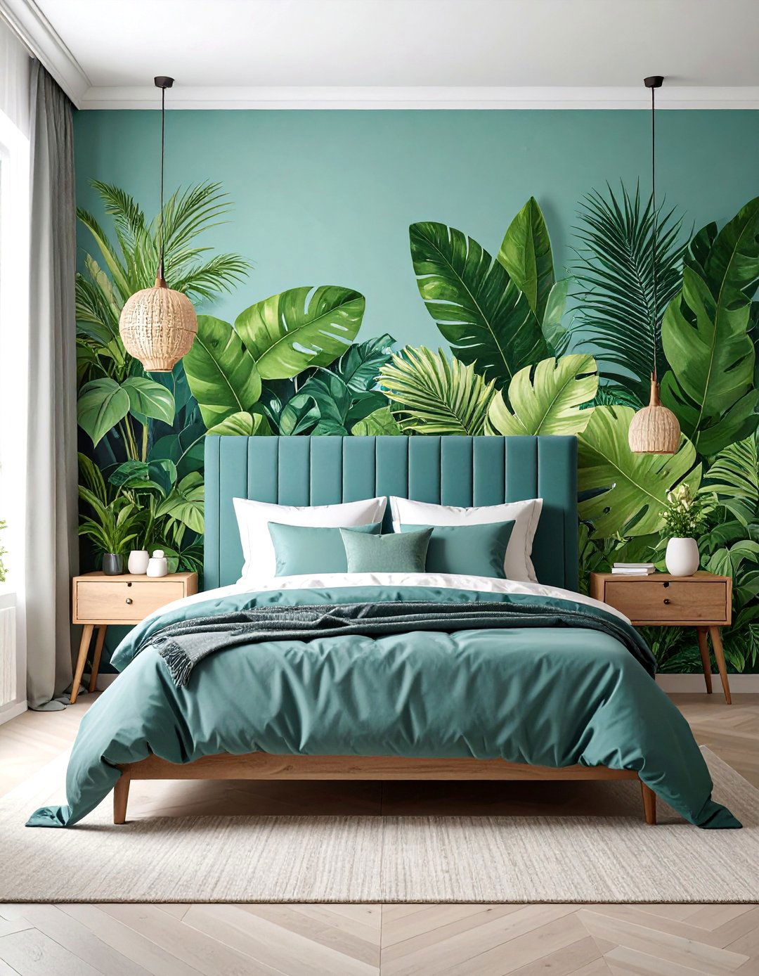 Oversized Botanical Wall Mural - 25 No Headboard Ideas