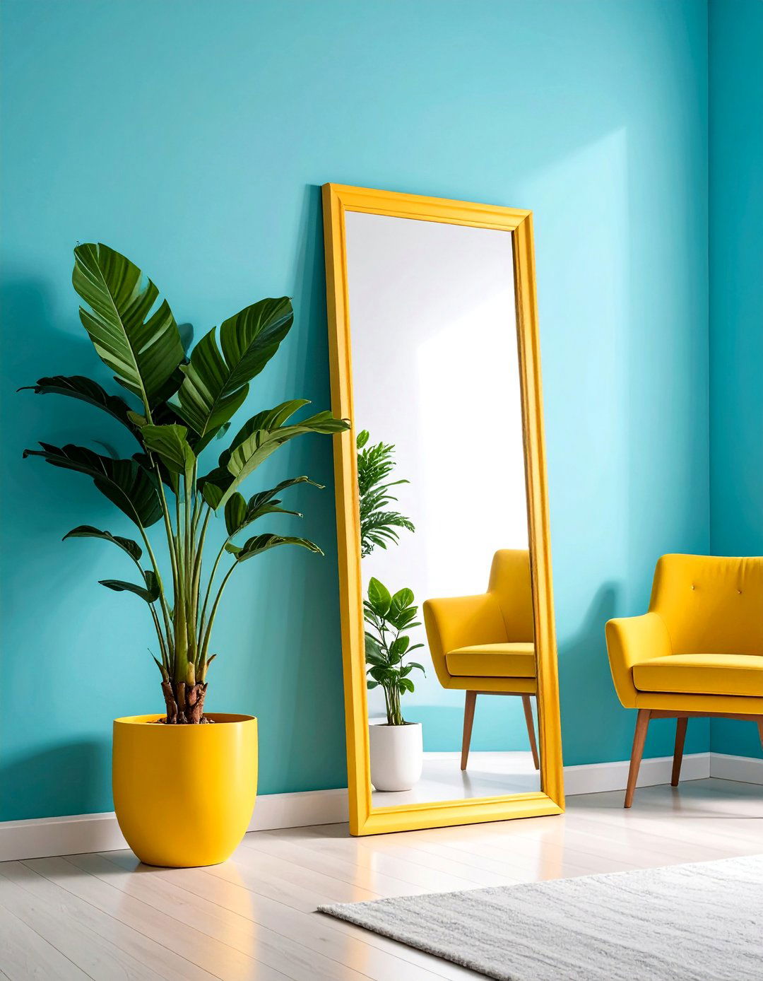 Oversized Floor Mirror Leaning Corner Arrangement - 25 Living Room Mirror Ideas