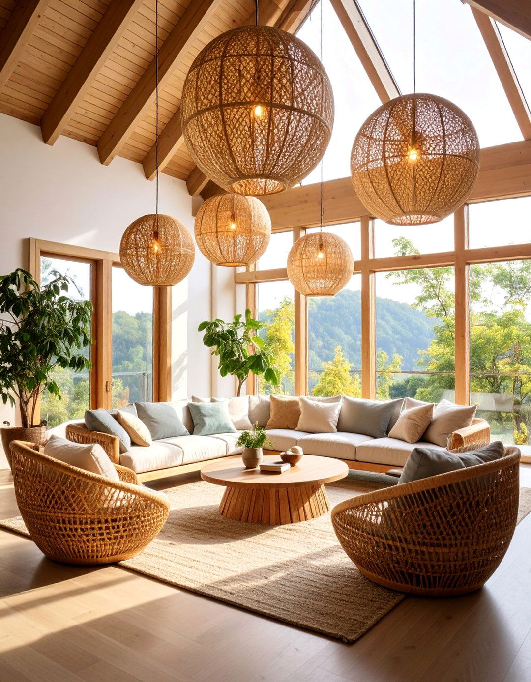Oversized Globe Pendant Lights in Natural Materials - 25 Vaulted Ceiling Lighting Ideas