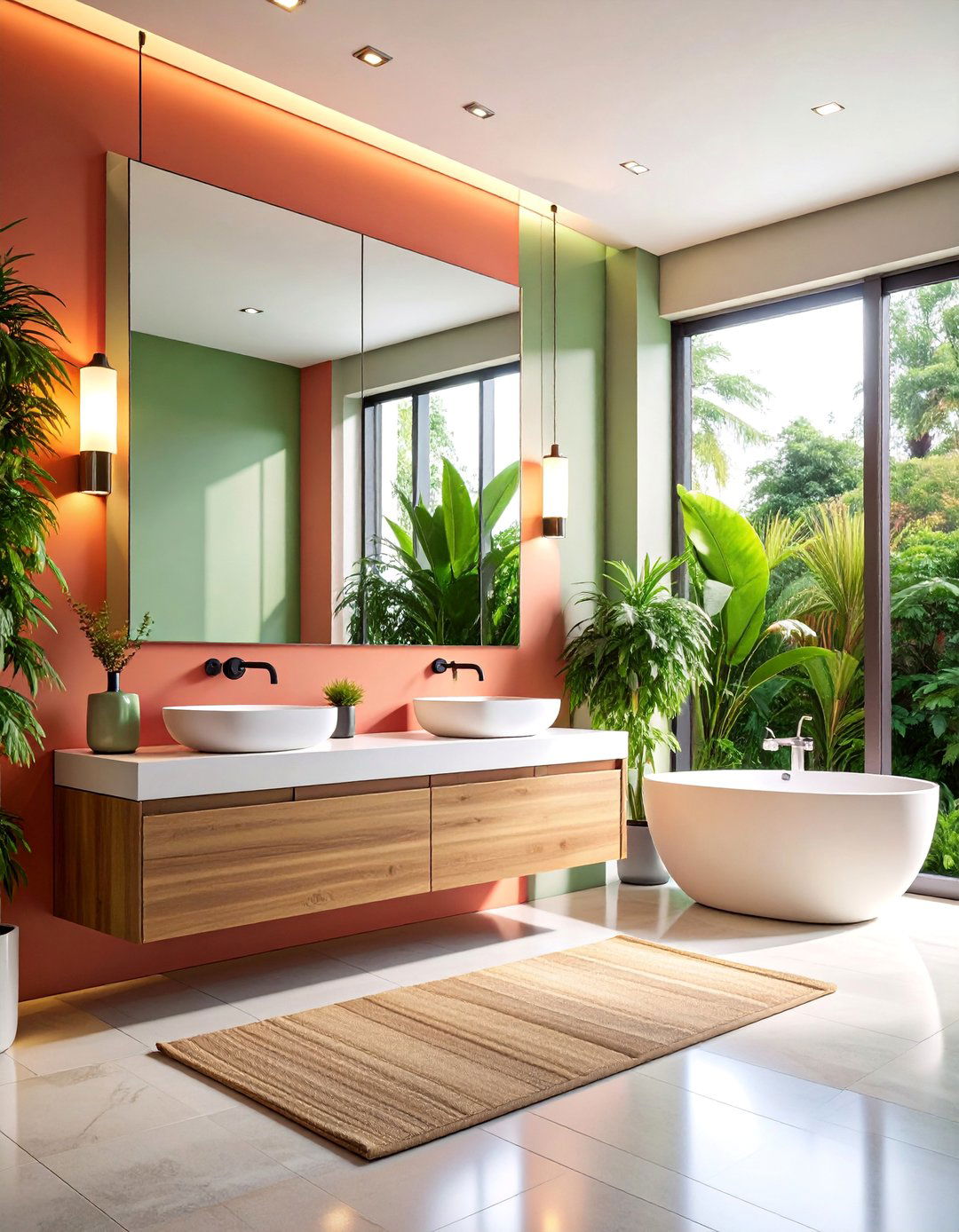 Oversized Mirror Wall Statement - 25 Windowless Bathroom Ideas