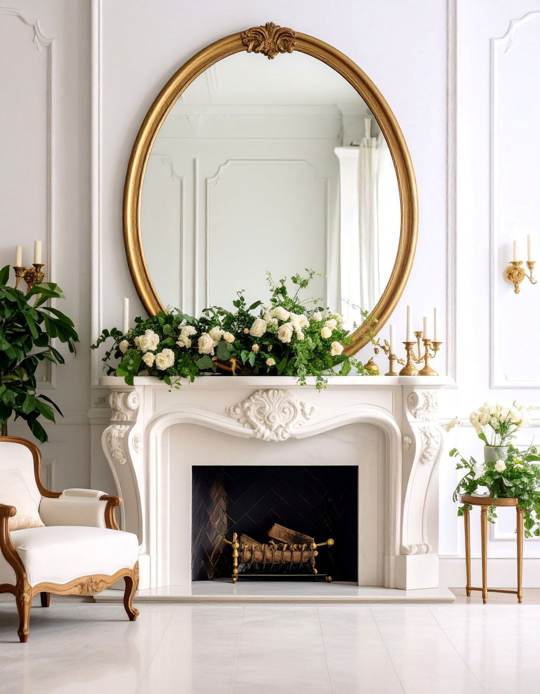 Oversized Oval Mirror with Beveled Edge - 25 Mirror Over Fireplace Ideas