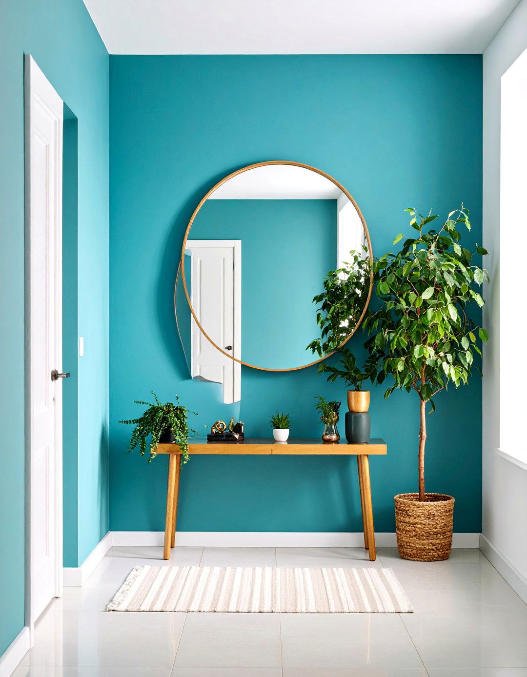 Oversized Round Mirror Statement Wall - 25 hallway mirror ideas