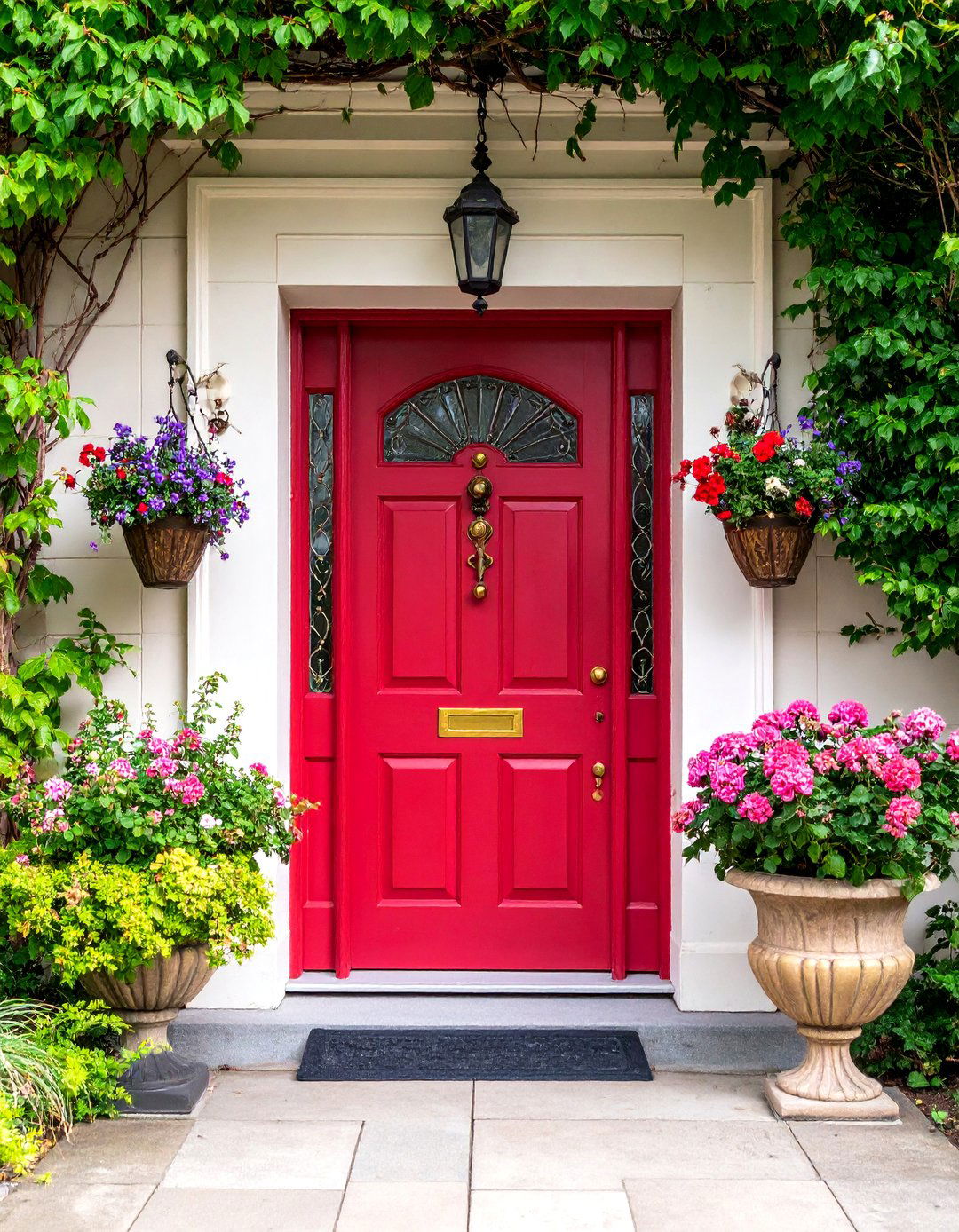 Oxblood Red Door with Victorian Hardware Details - 25 Dark Red Front Door Ideas