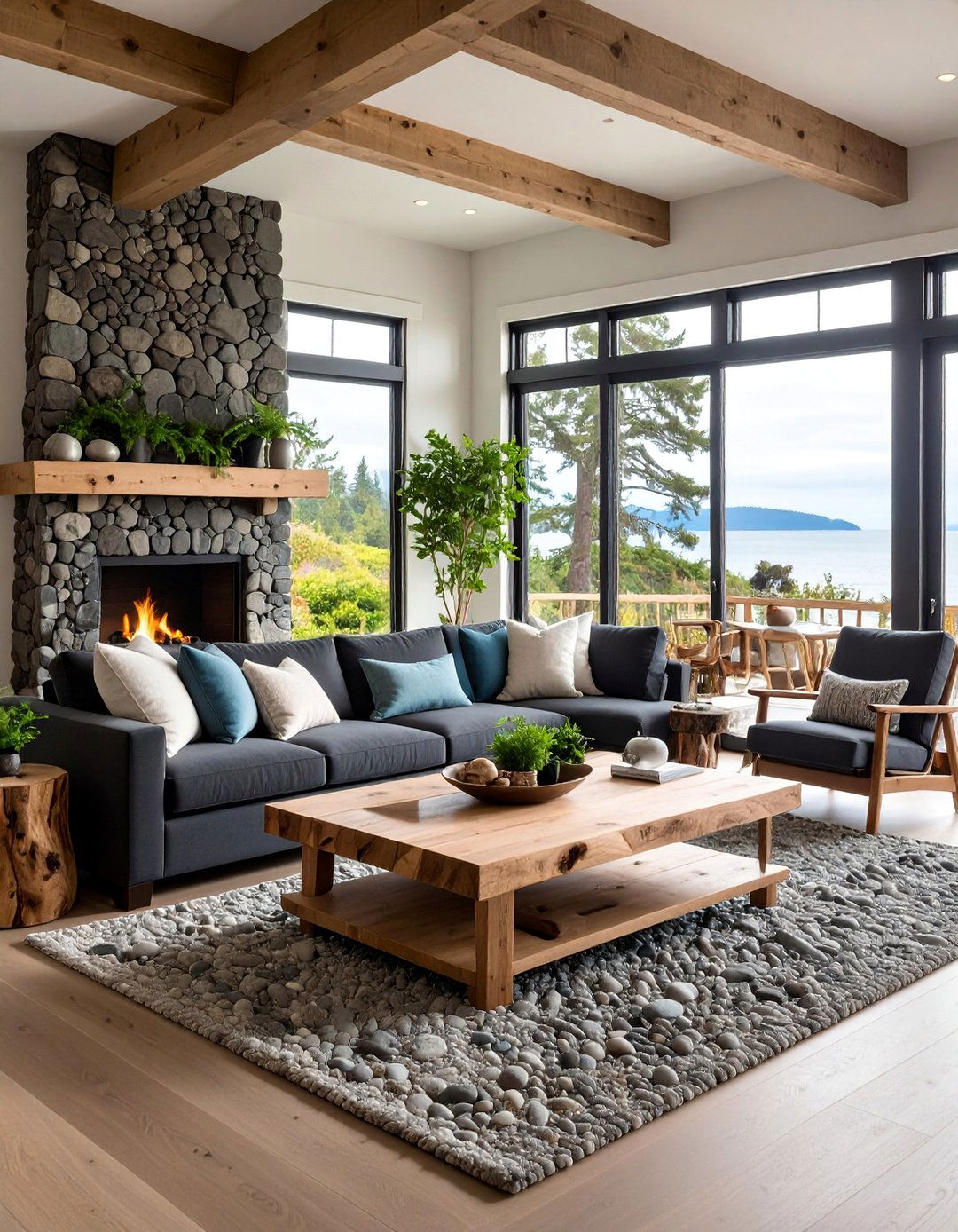 Pacific Northwest Coastal Living Room with Natural Materials - 25 Coastal Living Room Ideas