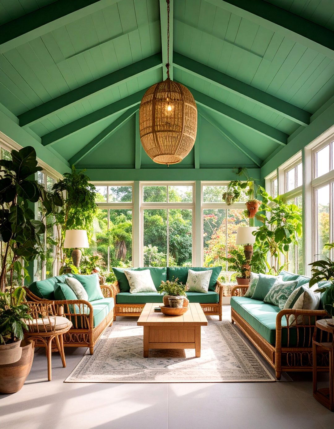 Painted Accent Sunroom Ceiling with Bold Color Statement - 25 Sunroom Ceiling Ideas