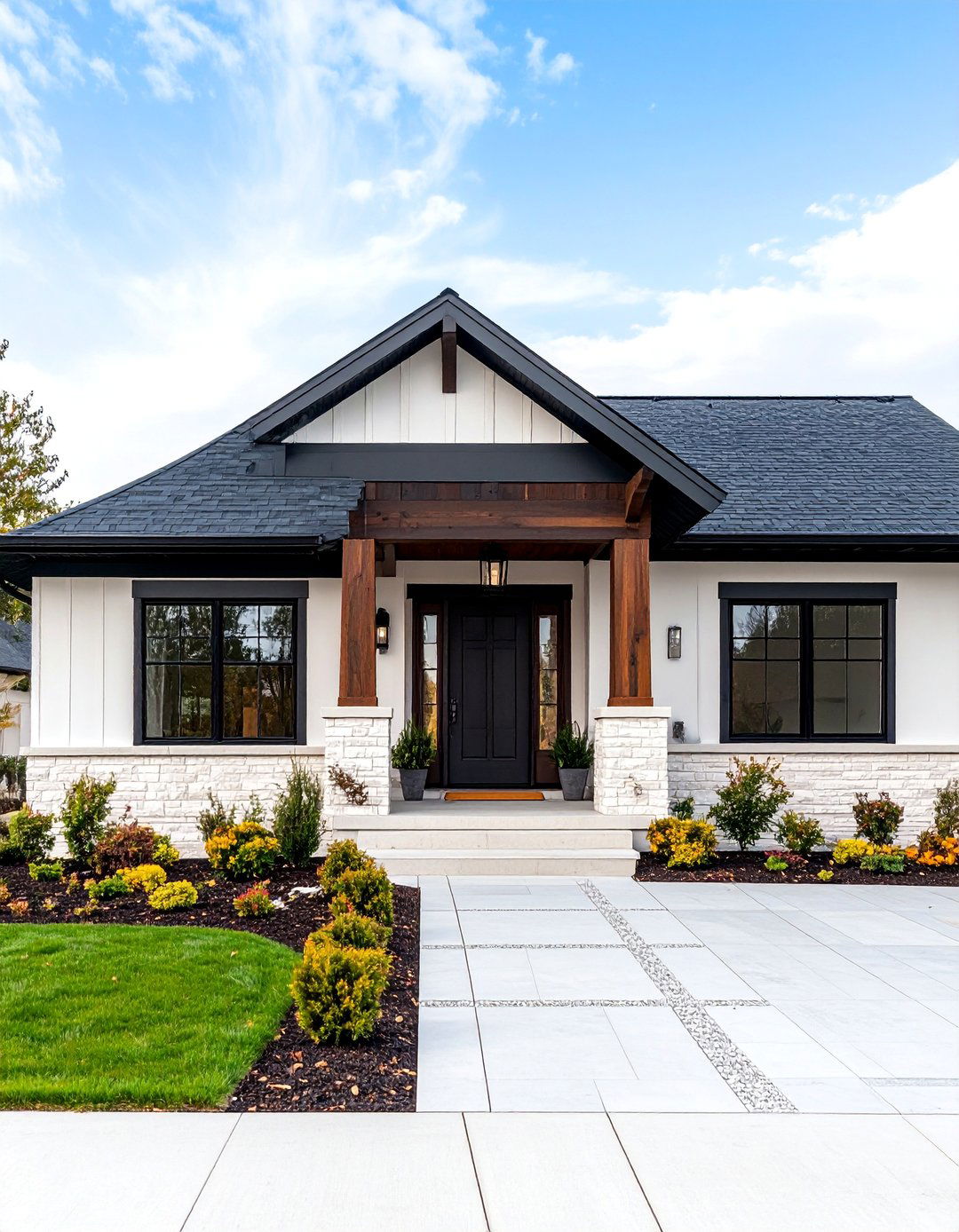 Painted Brick Exterior with Modern Color Palette - 25 Curb Appeal Inspiration for Ranch Homes