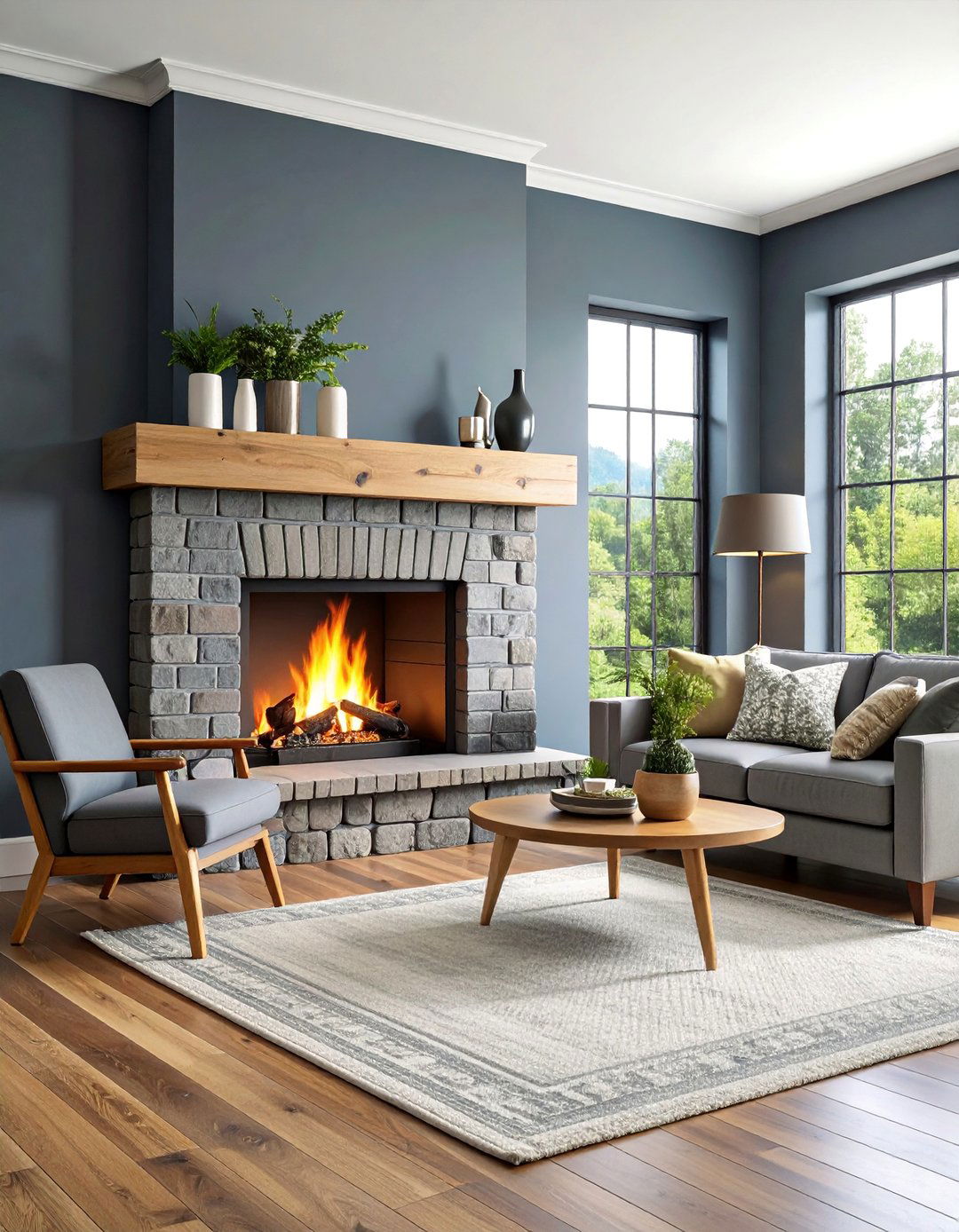 Painted Brick Fireplace in Charcoal Gray - 25 Rustic Brick Fireplace Ideas