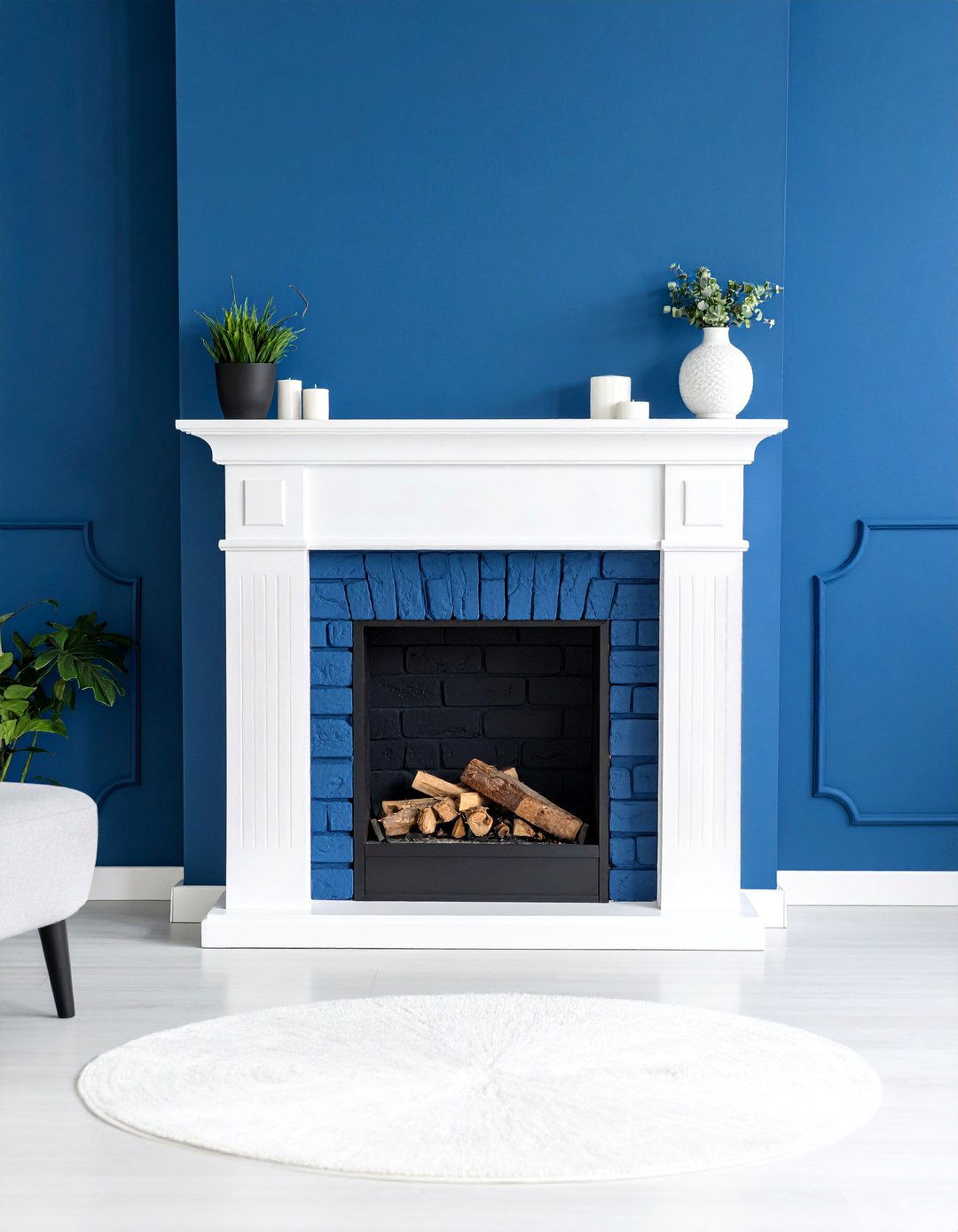 Painted Brick Fireplace with Bold Color Statement - 25 Brick Fireplace Ideas