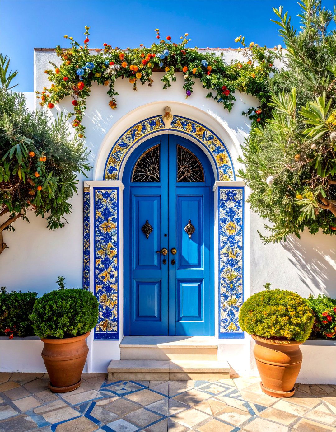 Painted Ceramic Tile Door - 25 Mediterranean Front Door Ideas
