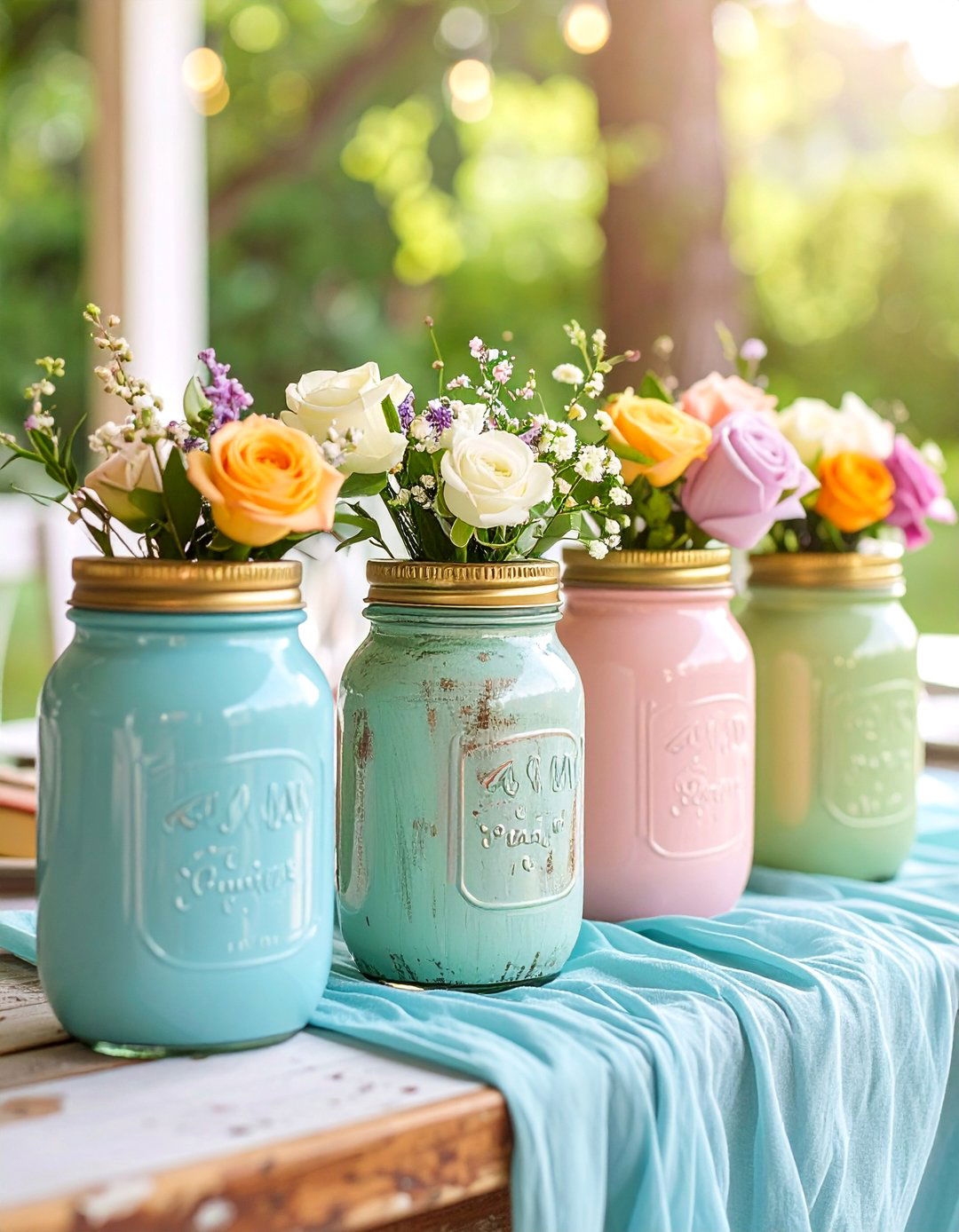 Painted Chalk Mason Jar Collection - 25 Mason Jar Wedding Centerpieces