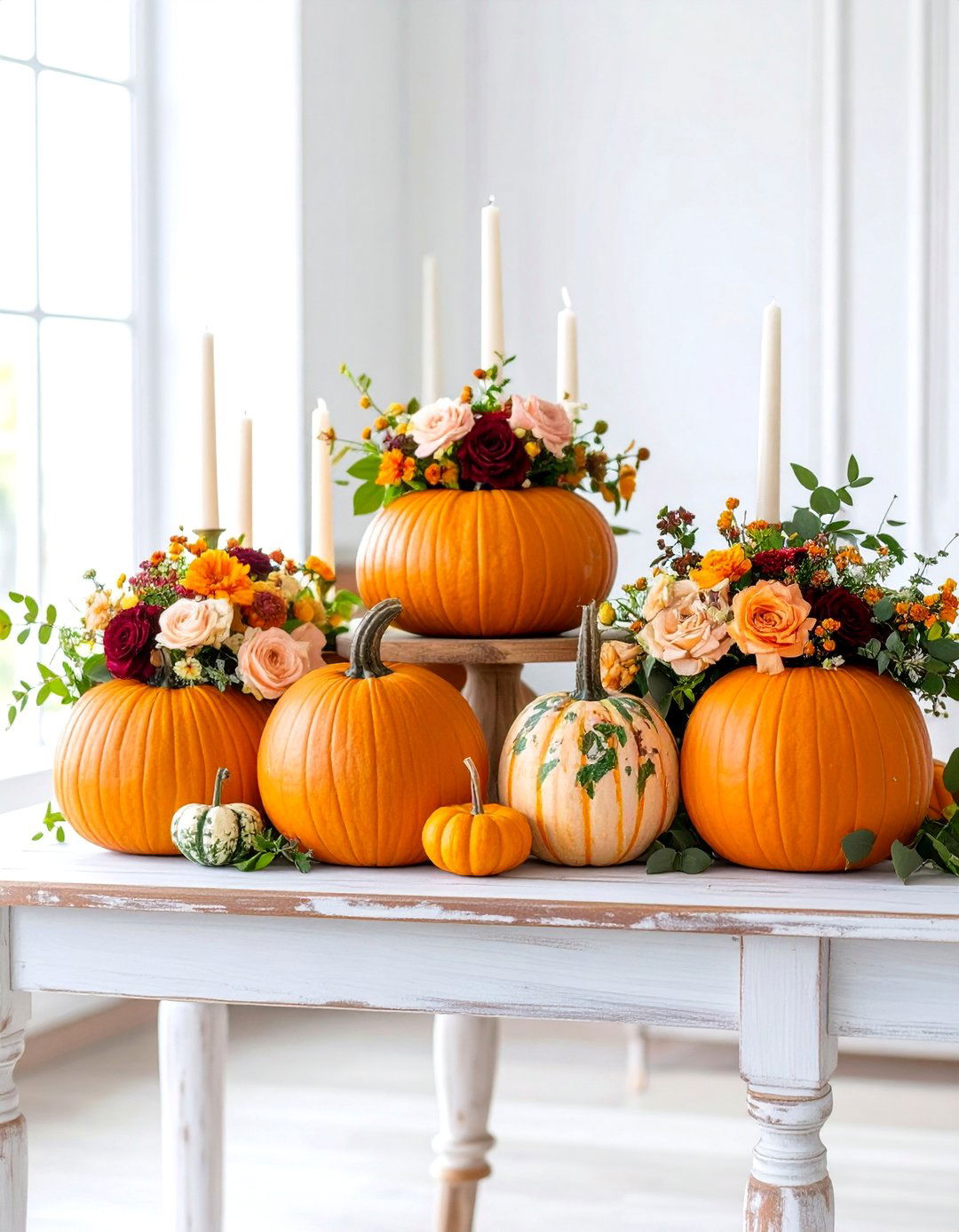 Painted Floral Pumpkin Bouquet Display - 25 Pumpkin Decor Ideas