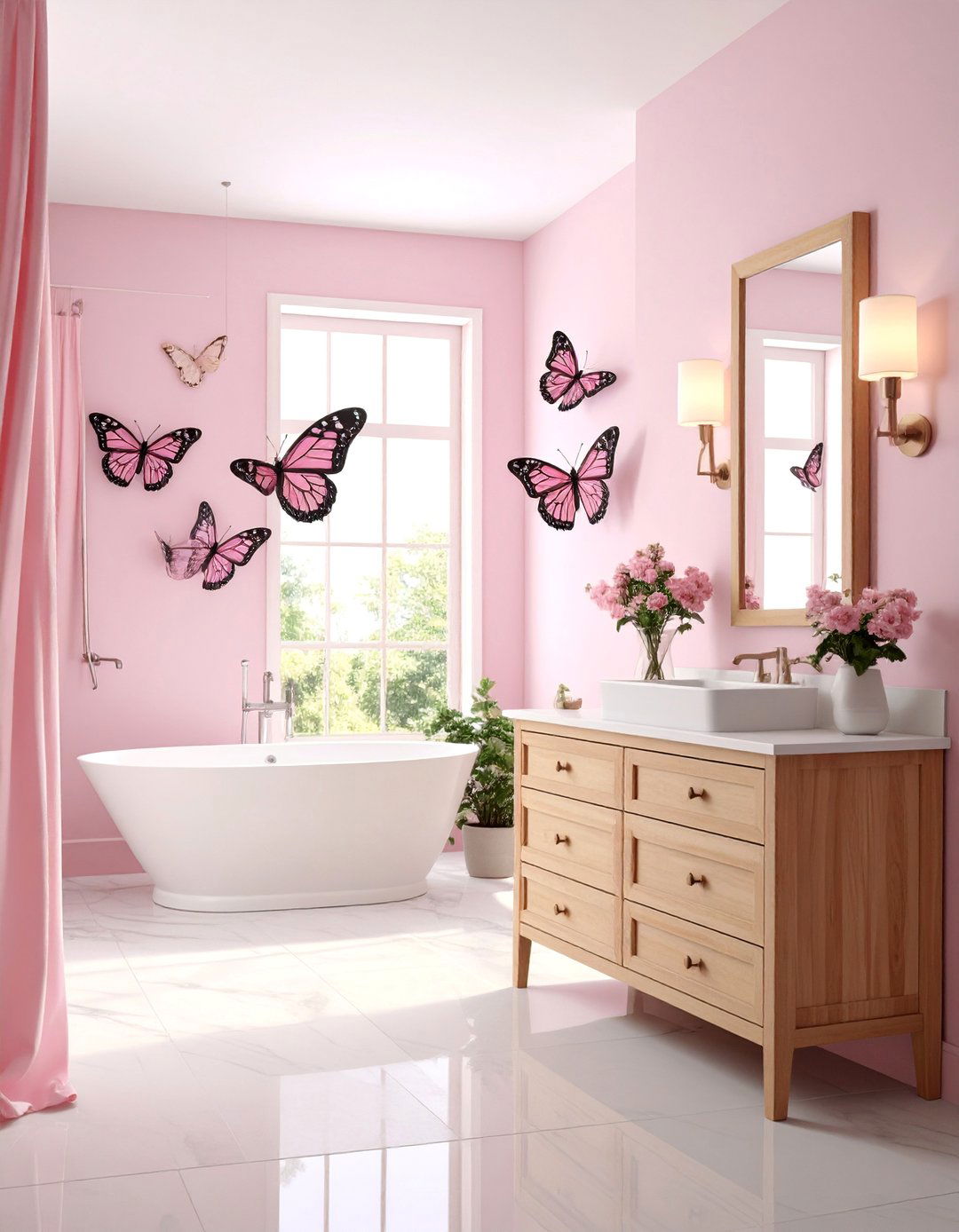 Painted Lady Bathroom with Soft Pink Palette - 25 Butterfly-themed Room Ideas