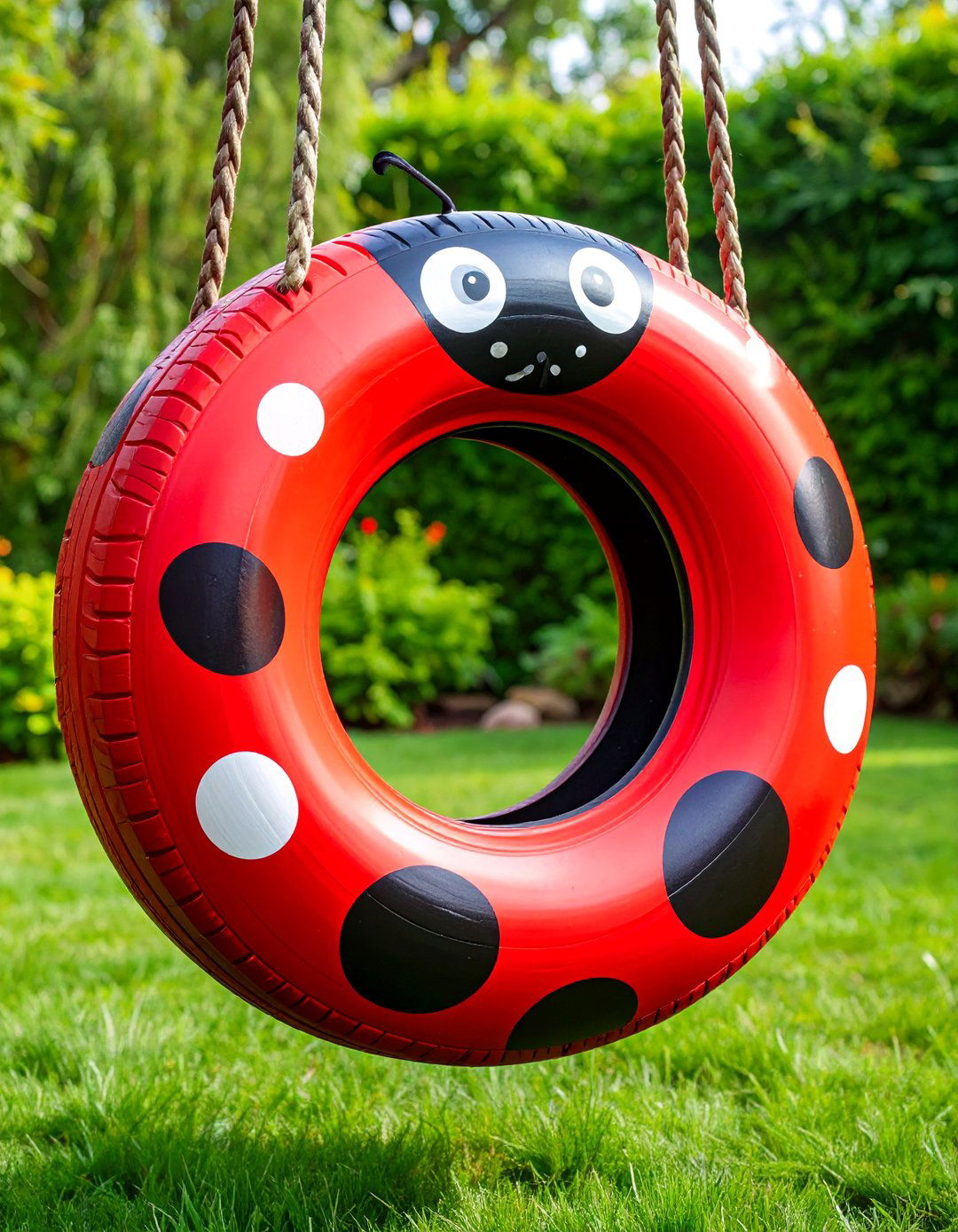 Painted Ladybug Tire Swing - 25 Tire Swing Ideas