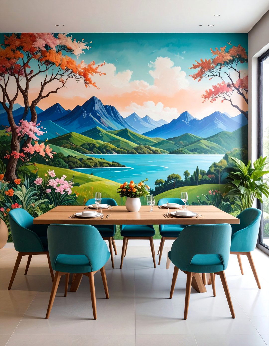 Painted Mural Accent Wall - 25 Dining Room Accent Wall Ideas
