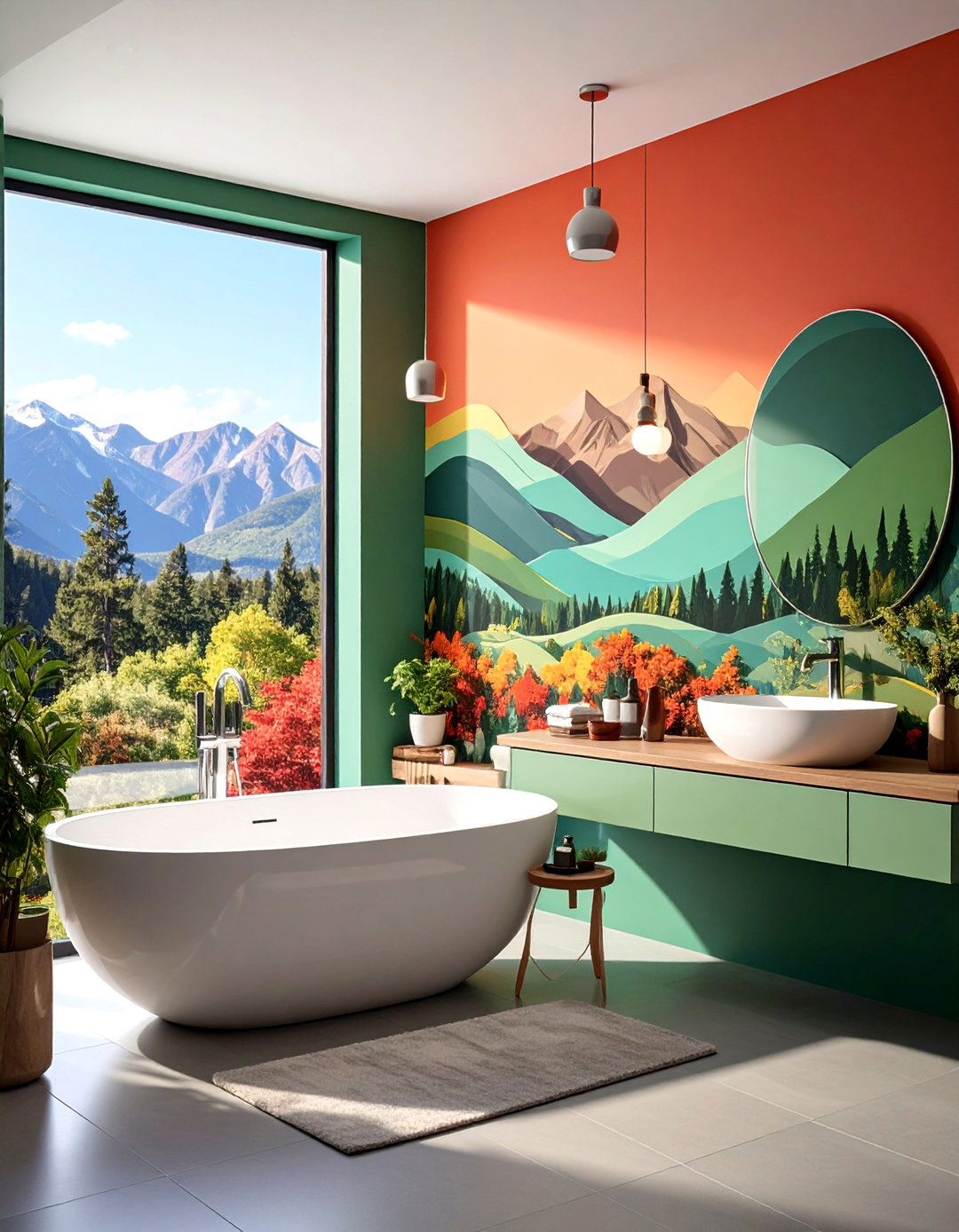 Painted Mural Accent Wall - 25 Bathroom Wall Ideas
