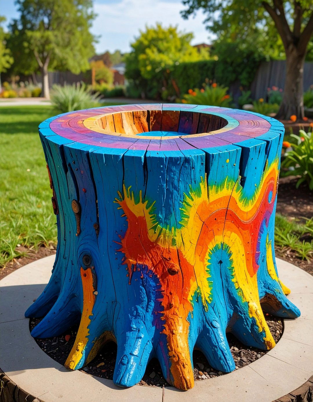 Painted Tree Stump Fire Pit with Heat Resistant Coating - 25 Tree Stump Fire Pit Ideas