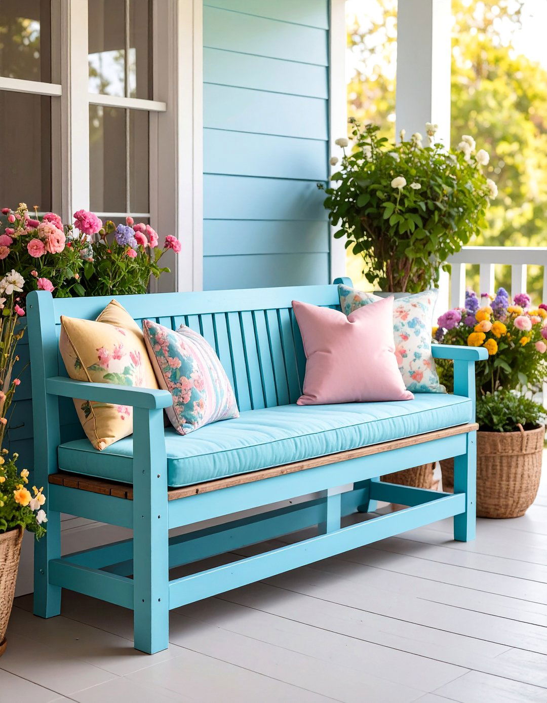 Painted Vintage Milk Crate Storage Bench - 25 Front Porch Bench Ideas