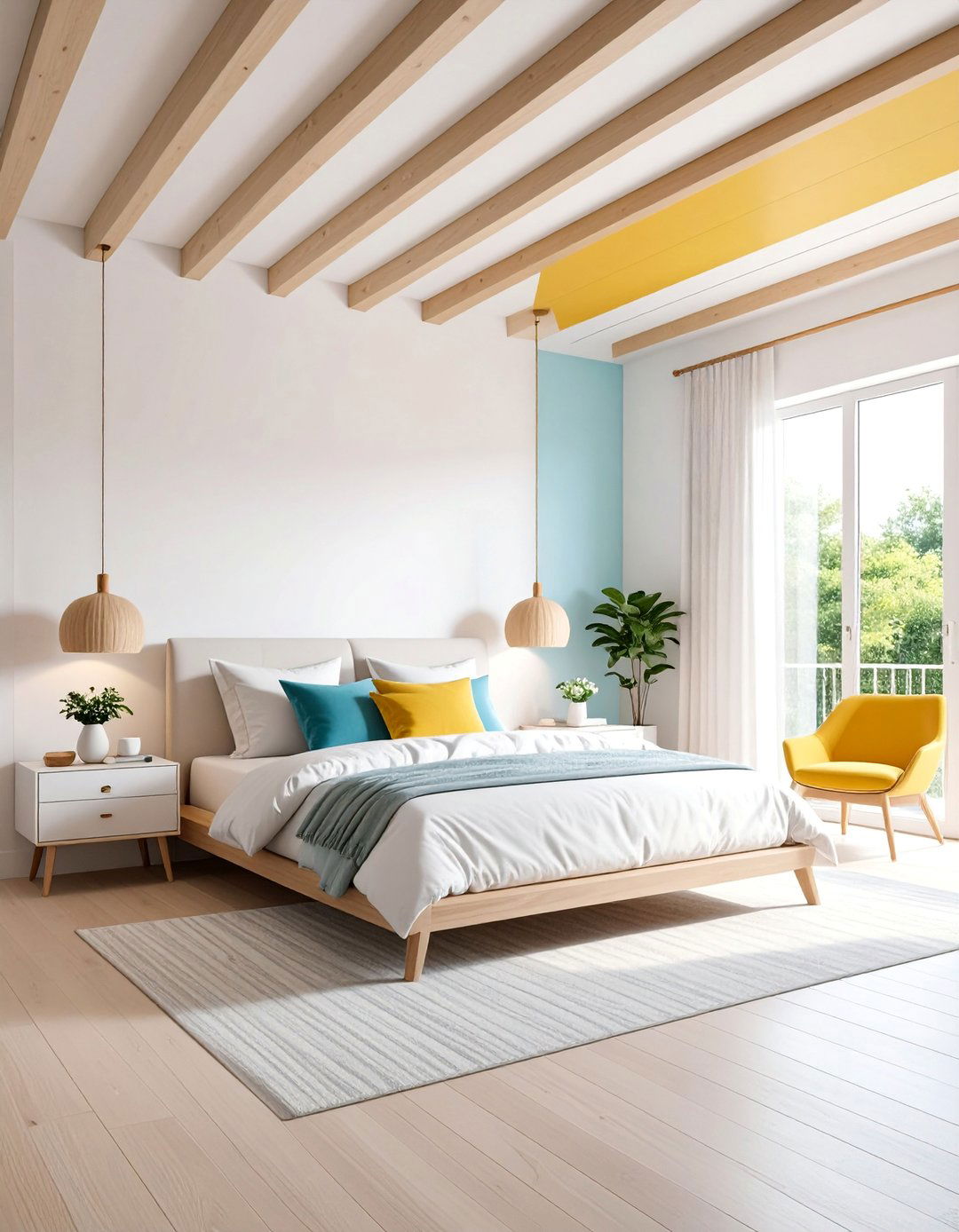 Painted Wood Slat Ceiling with Color Coordination - 25 Wood Slat Ceiling Ideas