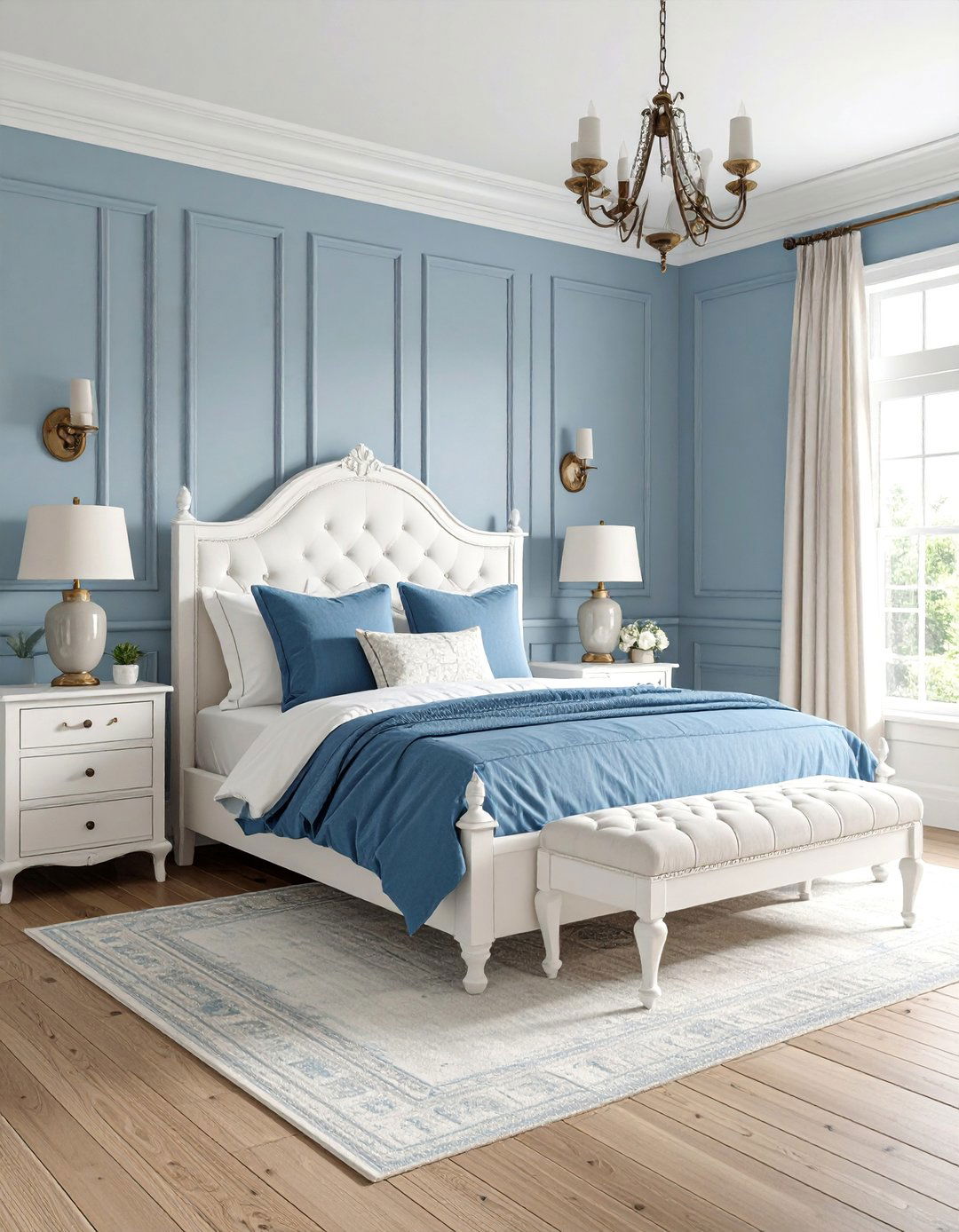 Pale Blue Bedroom with Grey Wainscoting - 25 Blue and Grey Bedroom Ideas