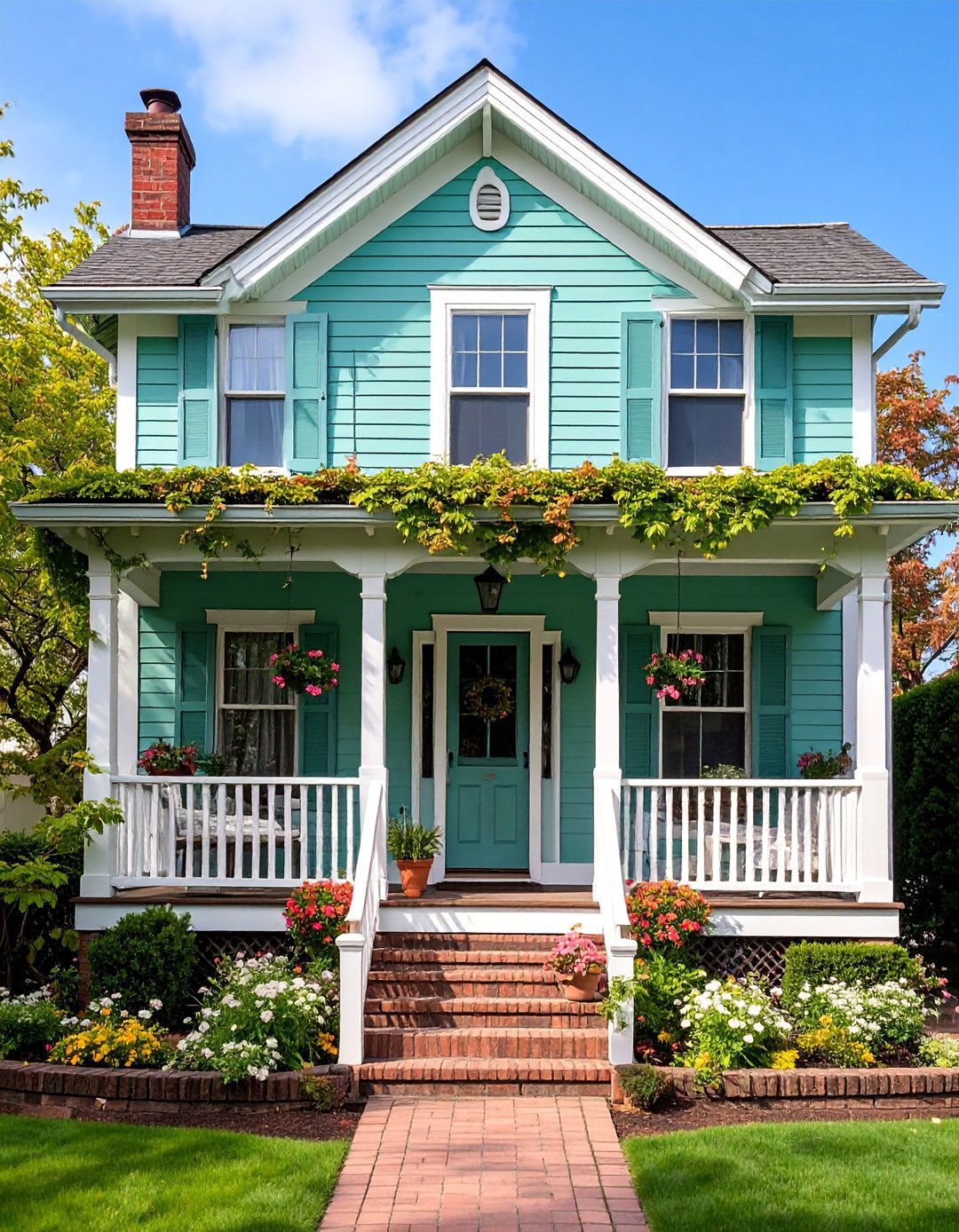 Pale Mint Vinyl with Antique Brick Shabby Chic Cottage - 25 Vinyl Siding and Brick Combinations