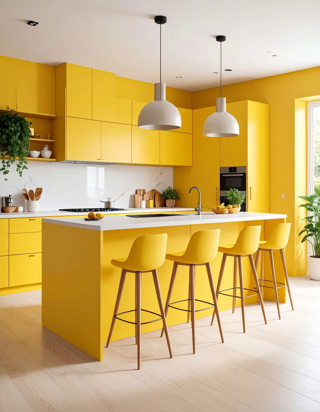 Pale Yellow Kitchen Peninsula with Breakfast Bar Seating - 25 Pale Yellow Kitchen Ideas