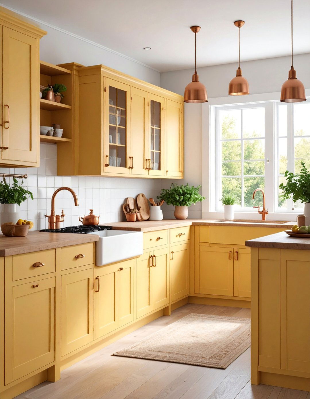 Pale Yellow Kitchen with Warm Copper Accent Elements - 25 Pale Yellow Kitchen Ideas