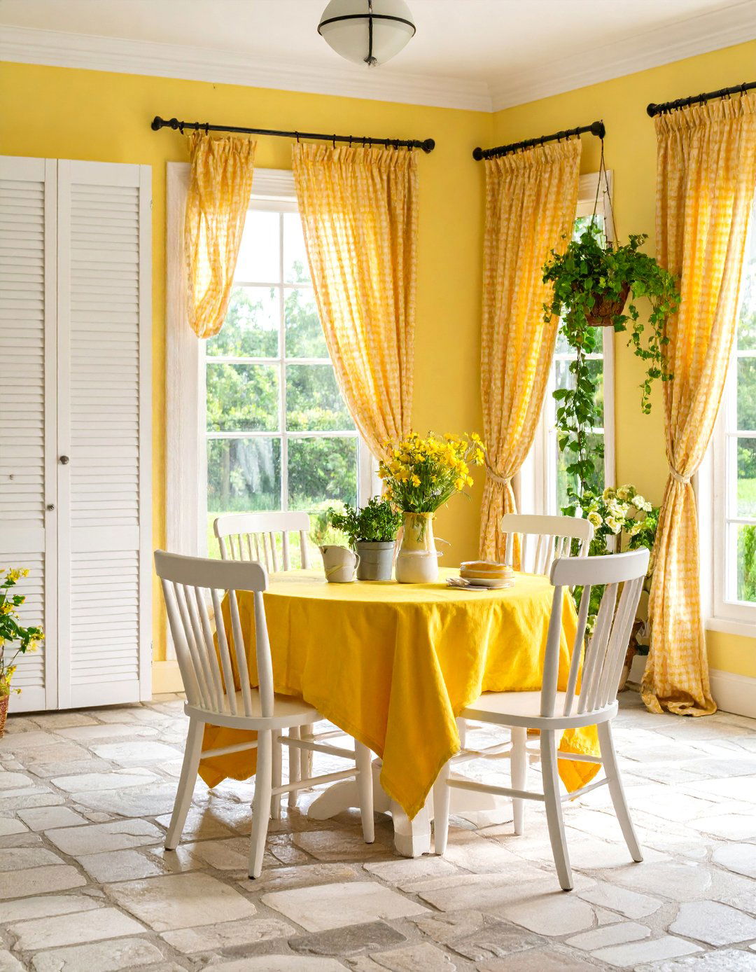 Pale Yellow Victorian Breakfast Room with French Country Charm - 25 Victorian Sunroom Ideas