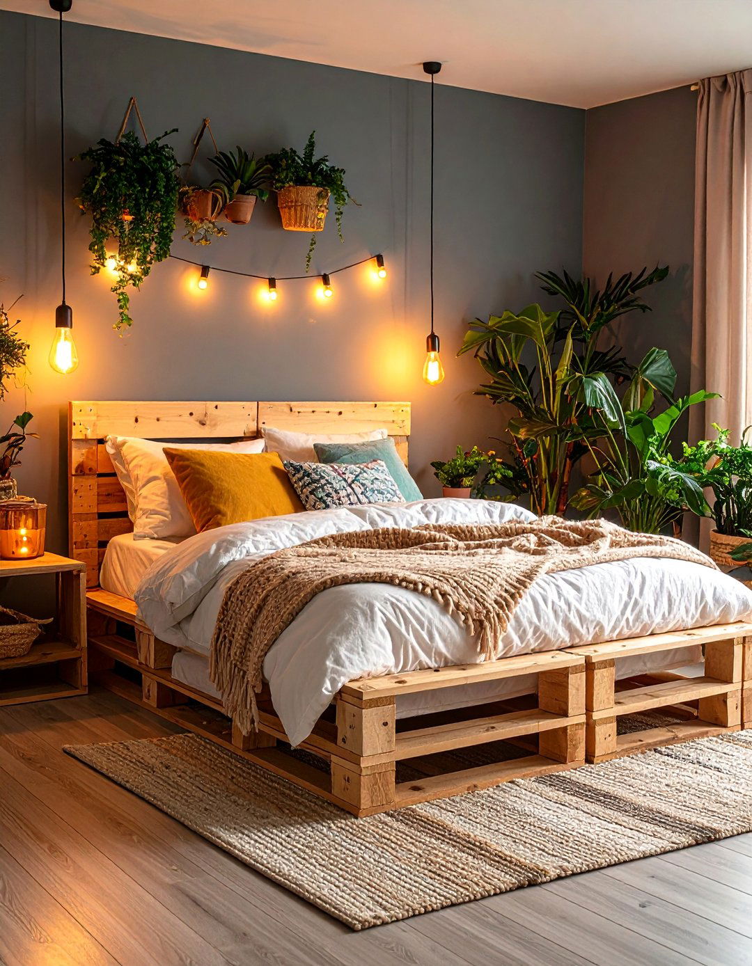 Pallet Bed with Built in Storage - 25 Hippie Bedroom Ideas