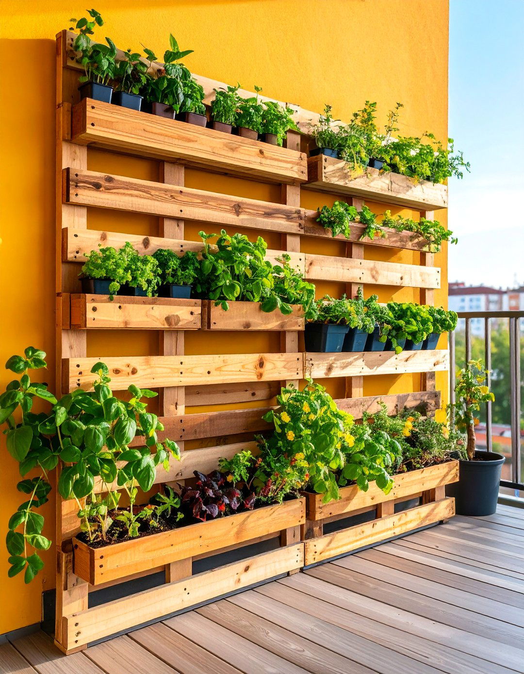 Pallet Garden Vertical Herb Wall with Integrated Irrigation - 25 Urban Garden Ideas