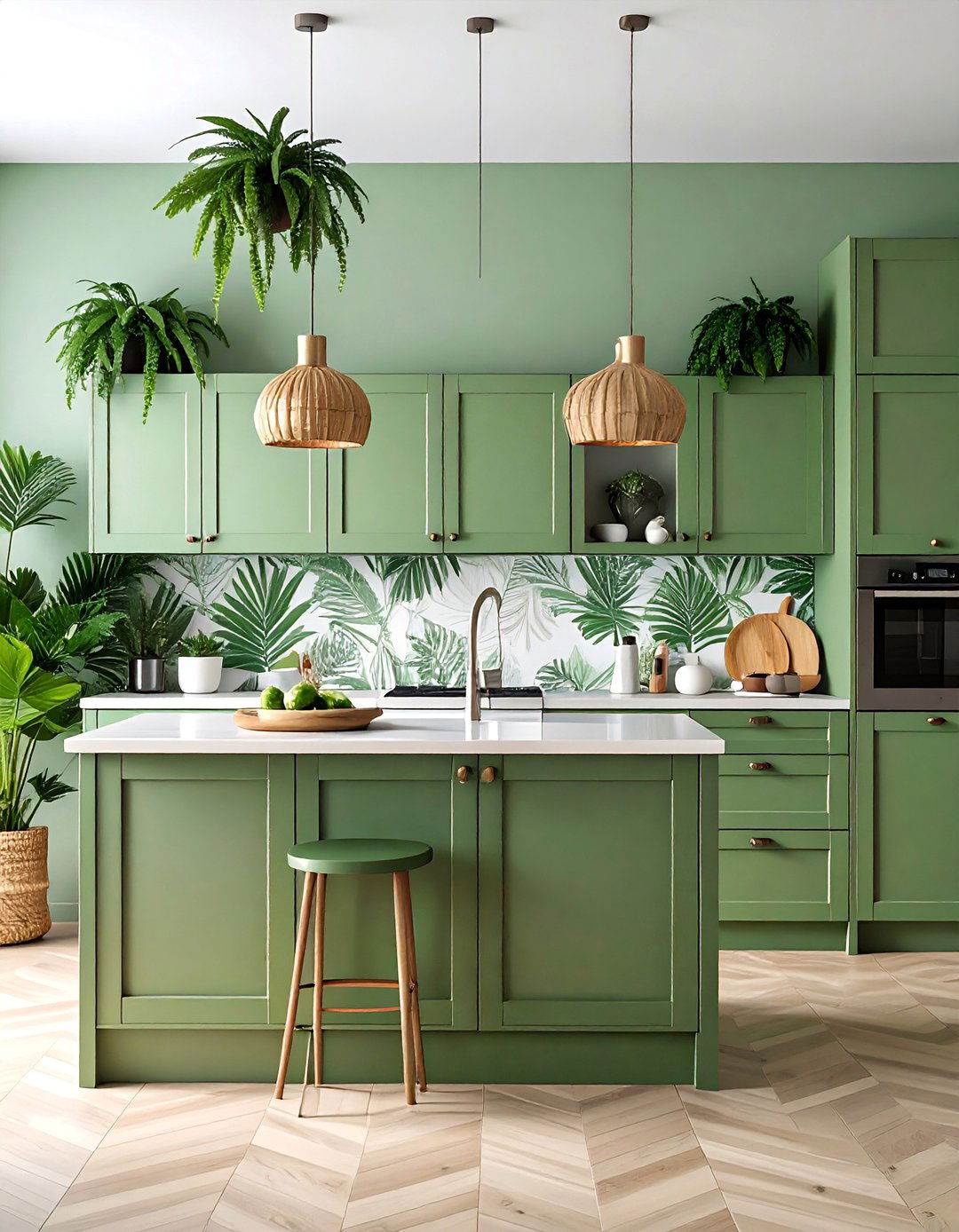 Palm Frond Kitchen with Tropical Leaf Patterns - 25 Tropical Kitchen Ideas