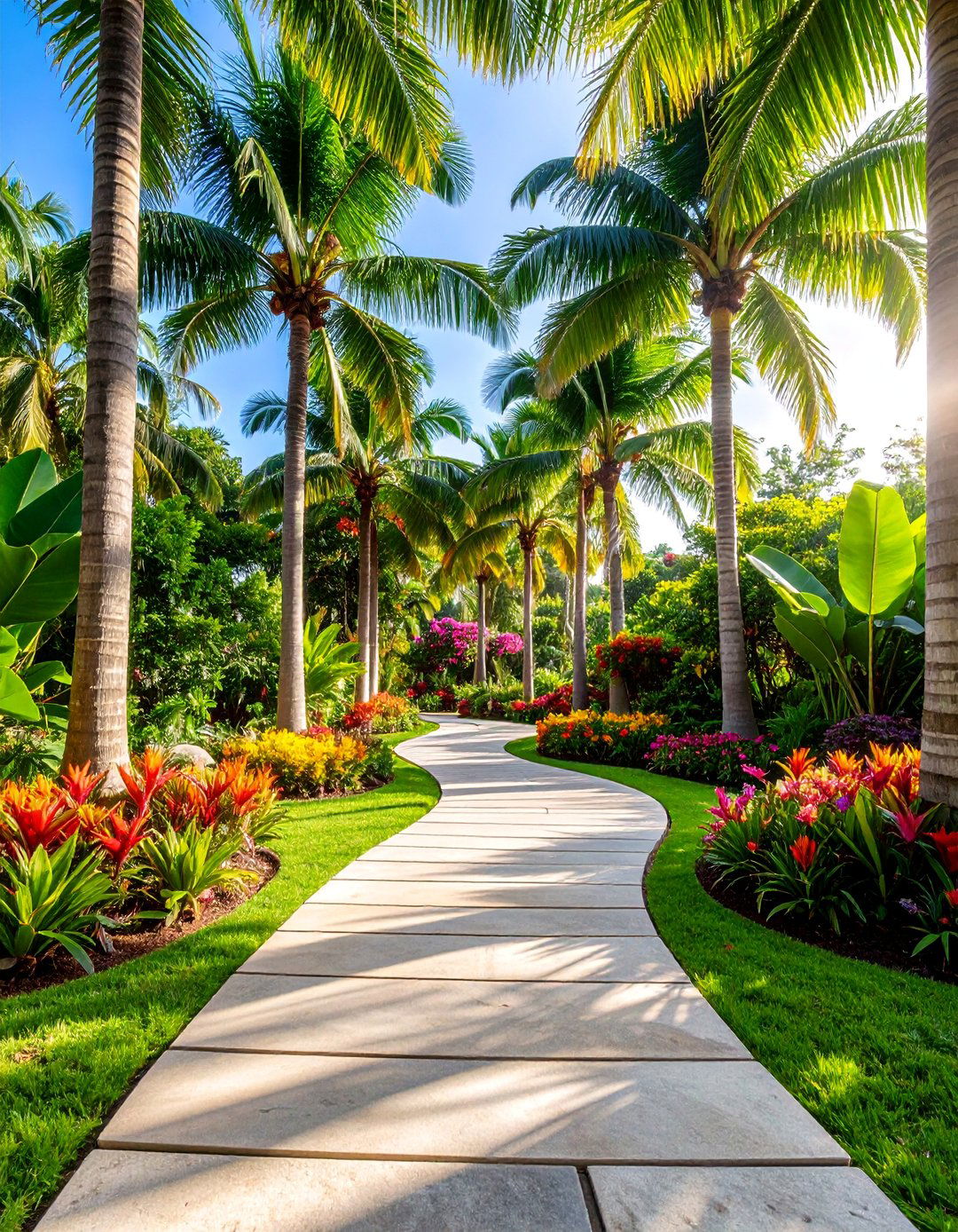 Palm Oasis with Layered Tropical Planting - 25 Tropical Garden Ideas
