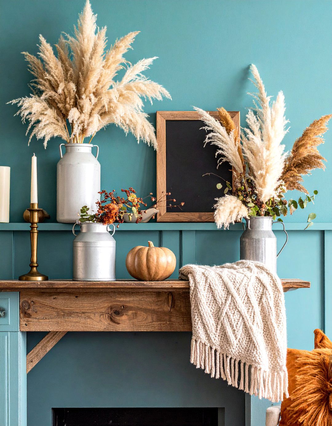Pampas Grass Farmhouse Mantel Display - 25 Pampas Grass Decor Ideas