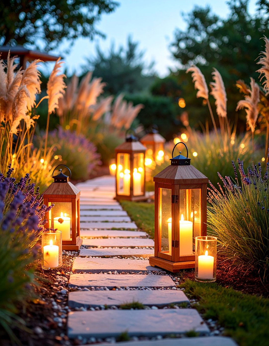 Pampas Grass Garden Path Lanterns - 25 Pampas Grass Decor Ideas