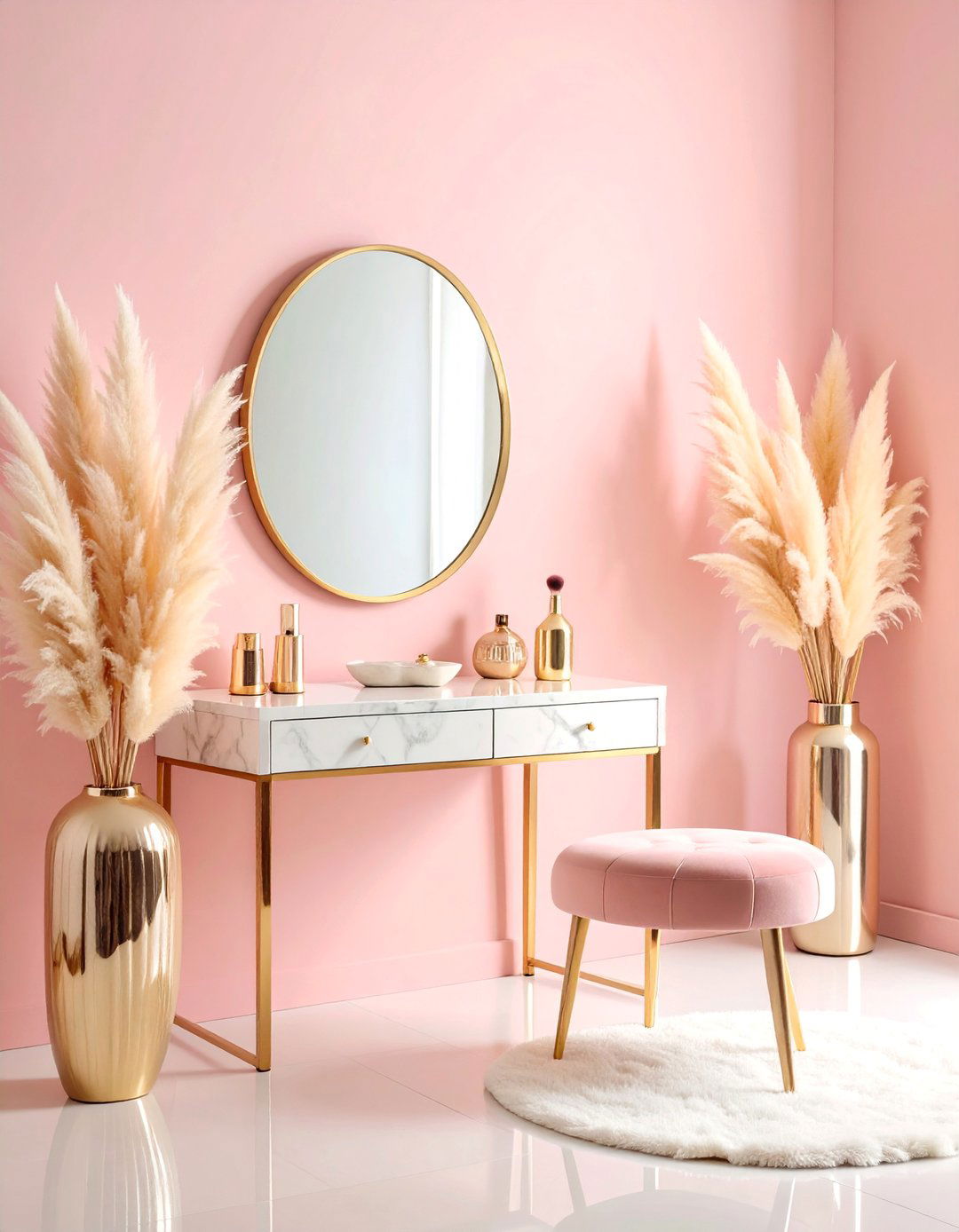 Pampas Grass Glamorous Vanity Setup - 25 Pampas Grass Decor Ideas
