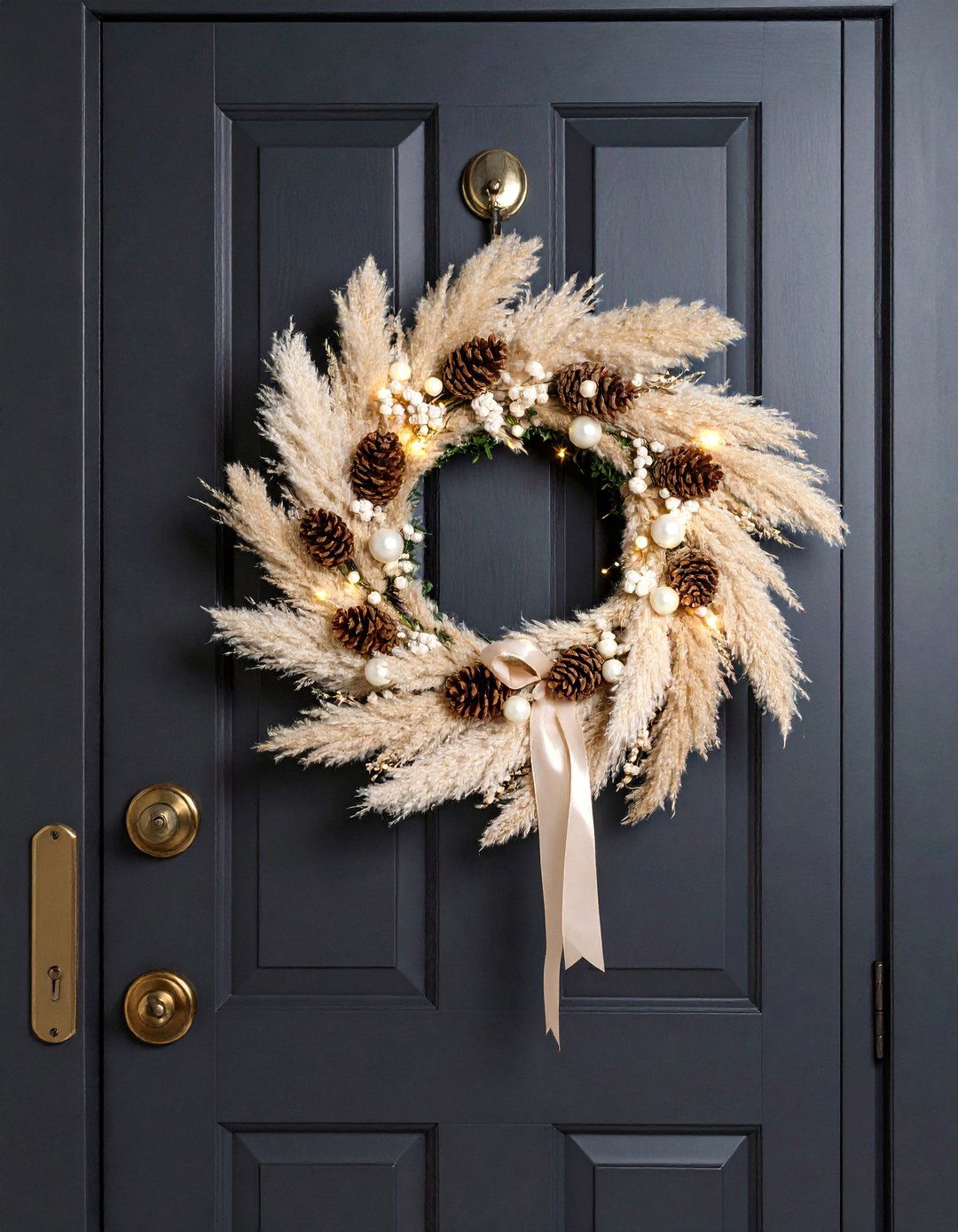 Pampas Grass Holiday Neutral Wreath - 25 Pampas Grass Decor Ideas